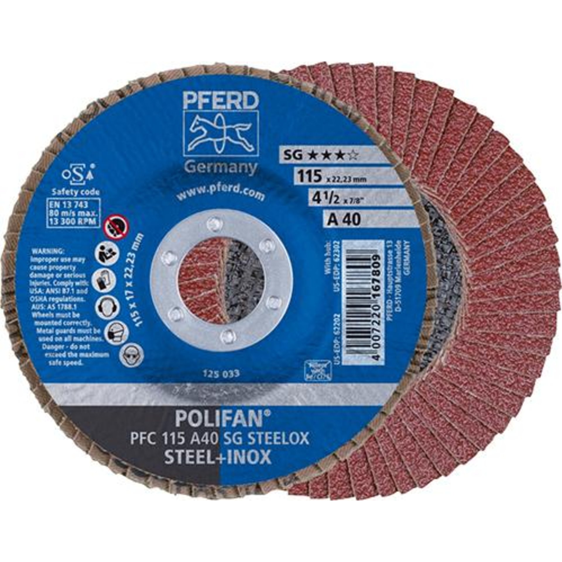 Fächerschleifscheibe A 40SG gewölbt 115mm K40 Pferd