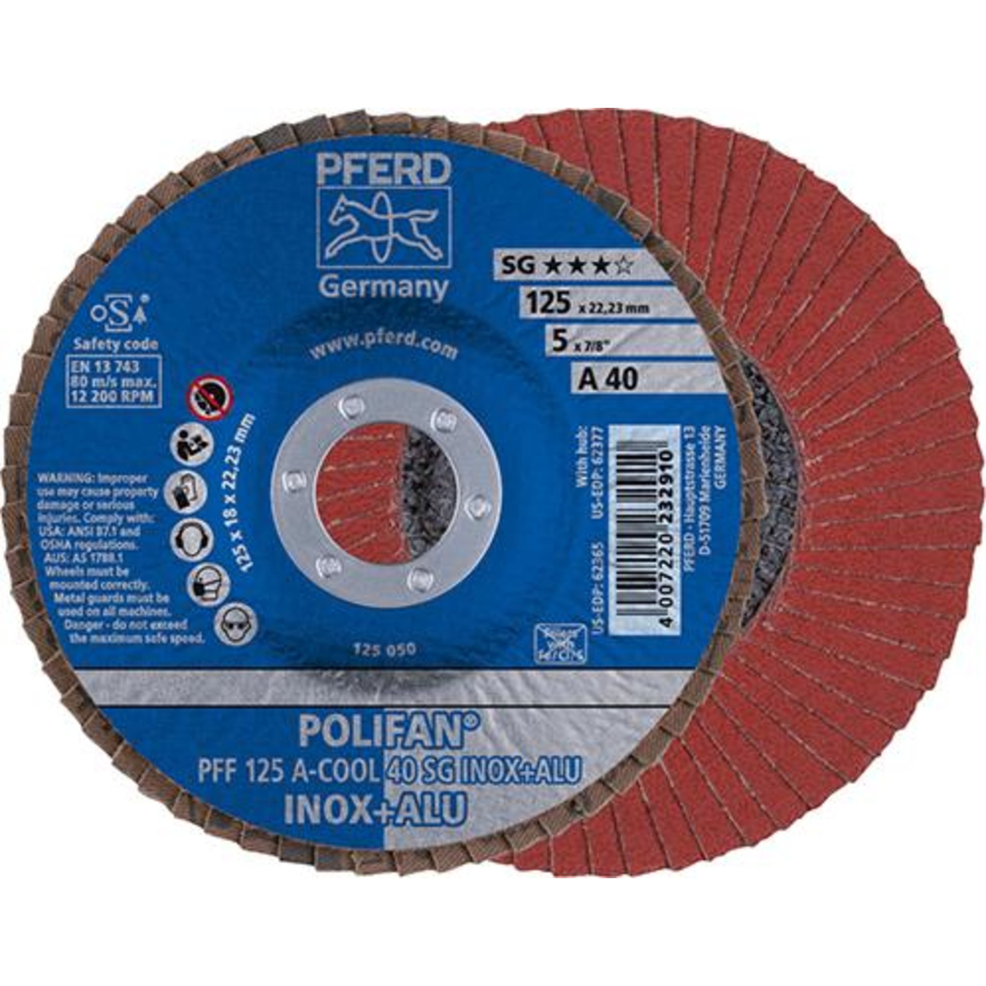 Fächerschleifscheibe A-COOL SG gerade 125mm K40 Pferd