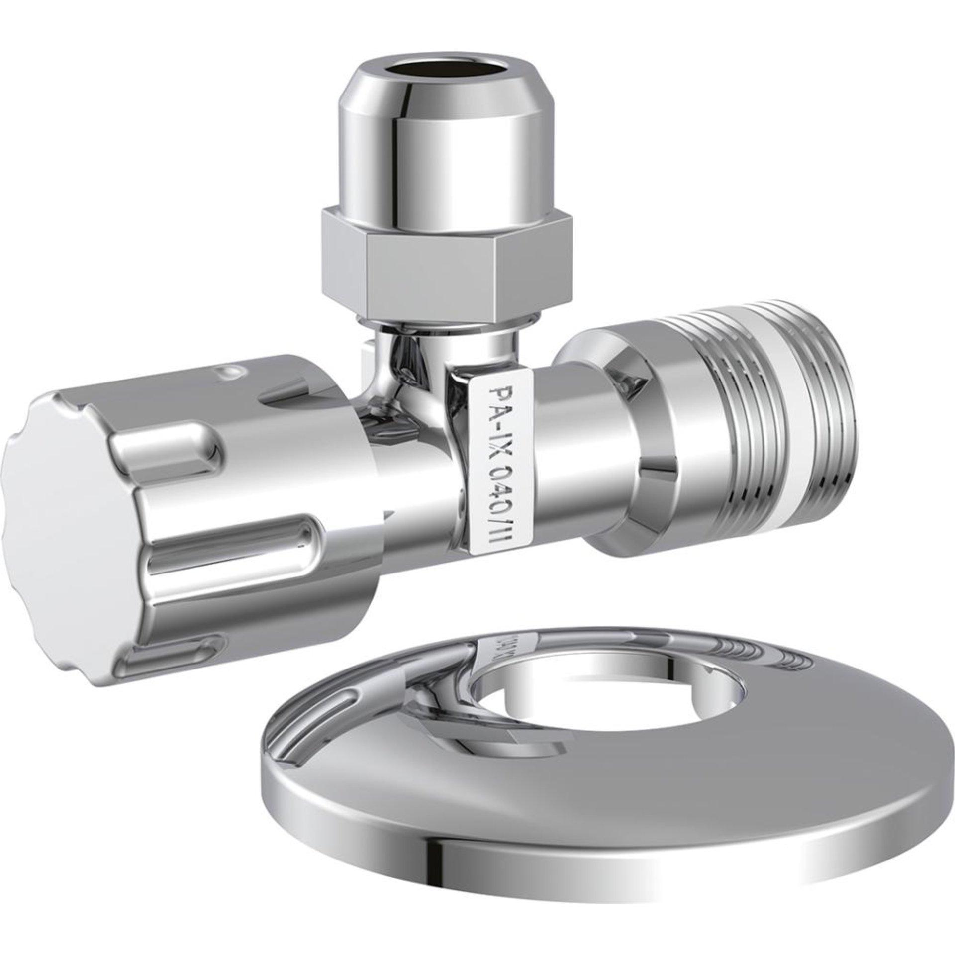 Eckventil, 1/2"AG x x 3/8"AG x 10 mmQ, mit Schubrosette selbstdichtend