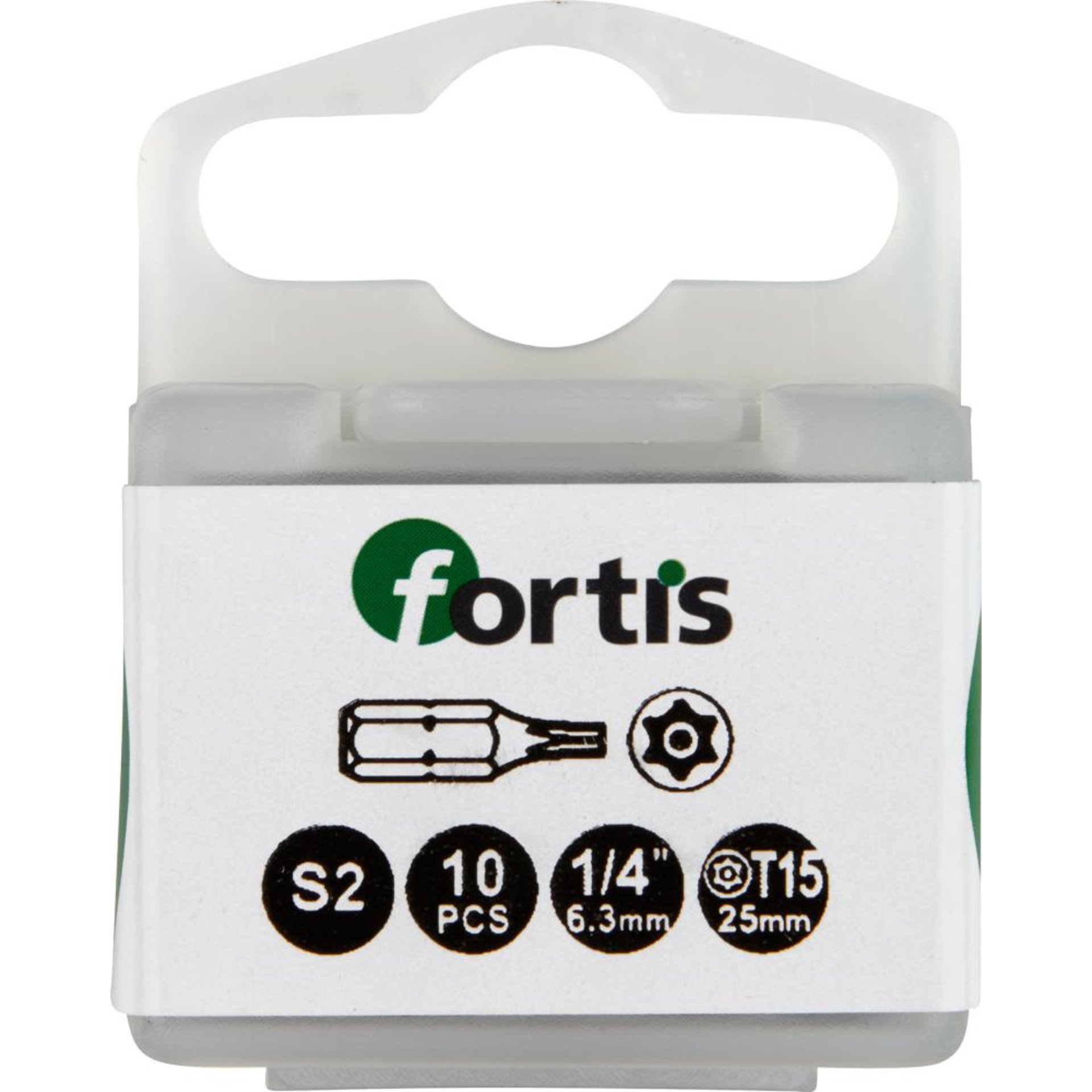 Bit zähhart 1/4" DIN3126 C6,3 T15x25mm mit Bohrung 10er Pack FORTIS