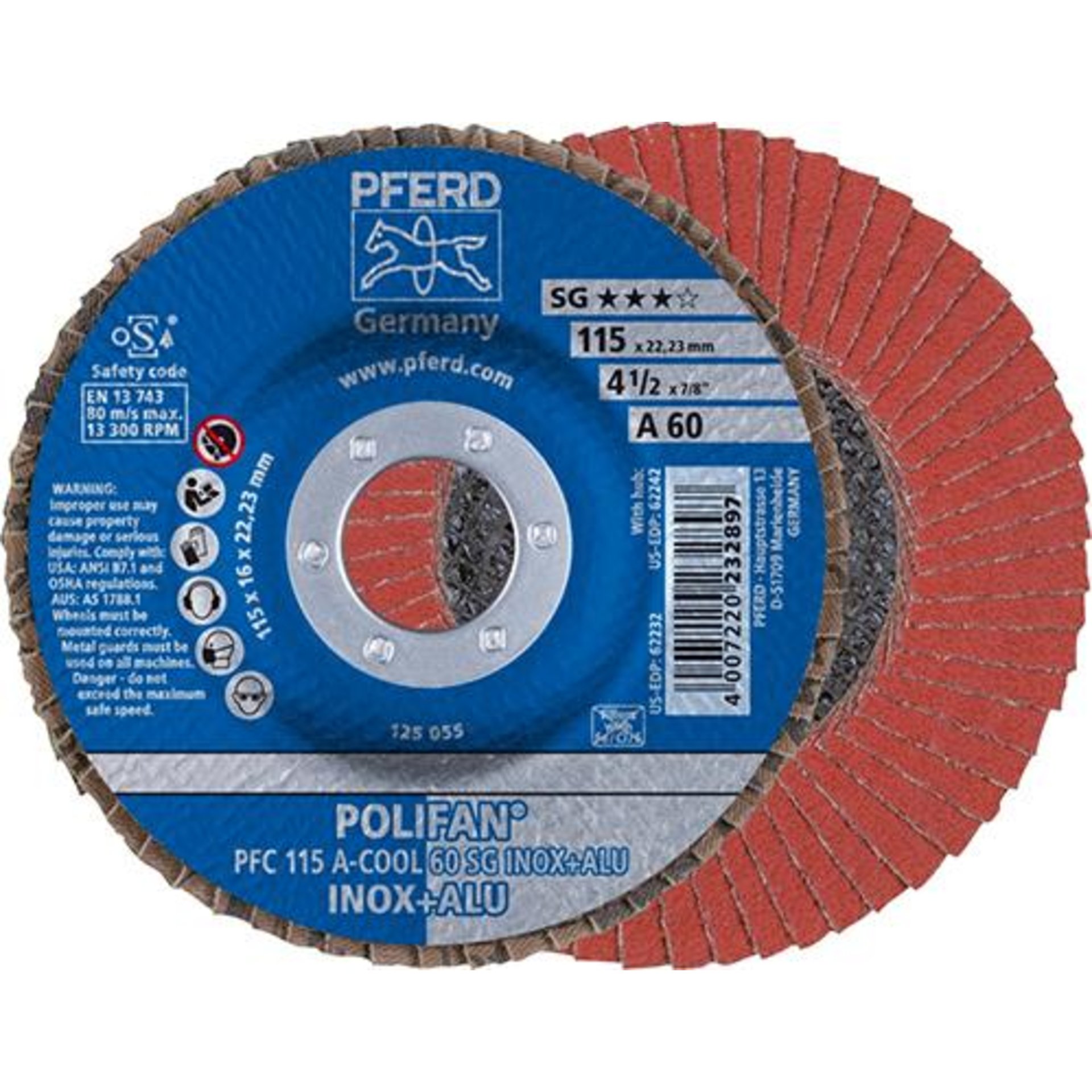 Fächerschleifscheibe A-COOL SG gewölbt 115mm K60 Pferd
