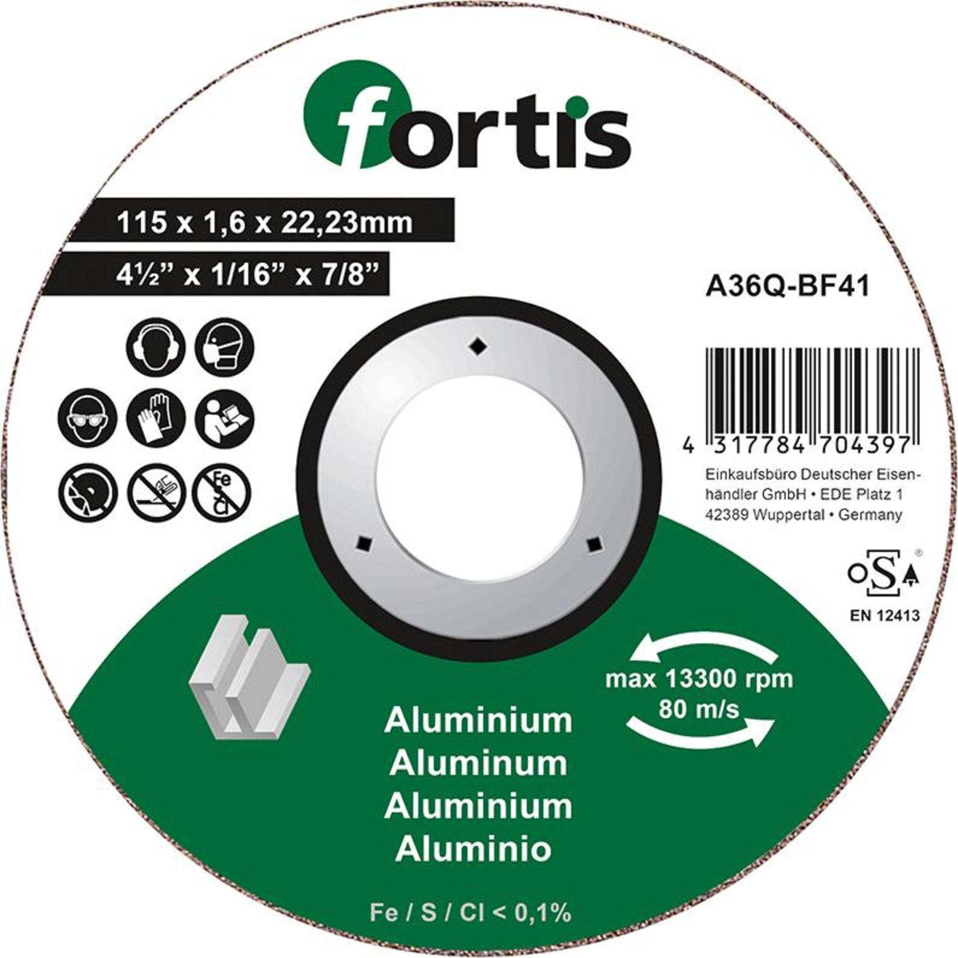 Trennscheibe ALU-NE 115 x 1,6mm gerade FORTIS
