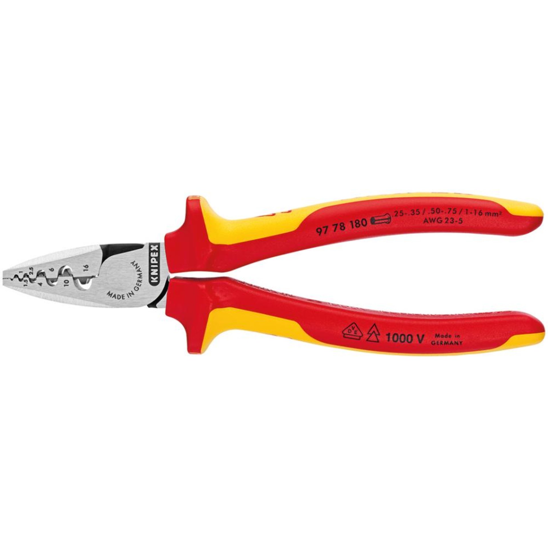 Aderendhülsenzange VDE 2-Komponenten-Griffen 180mm 0,25-16qmm KNIPEX