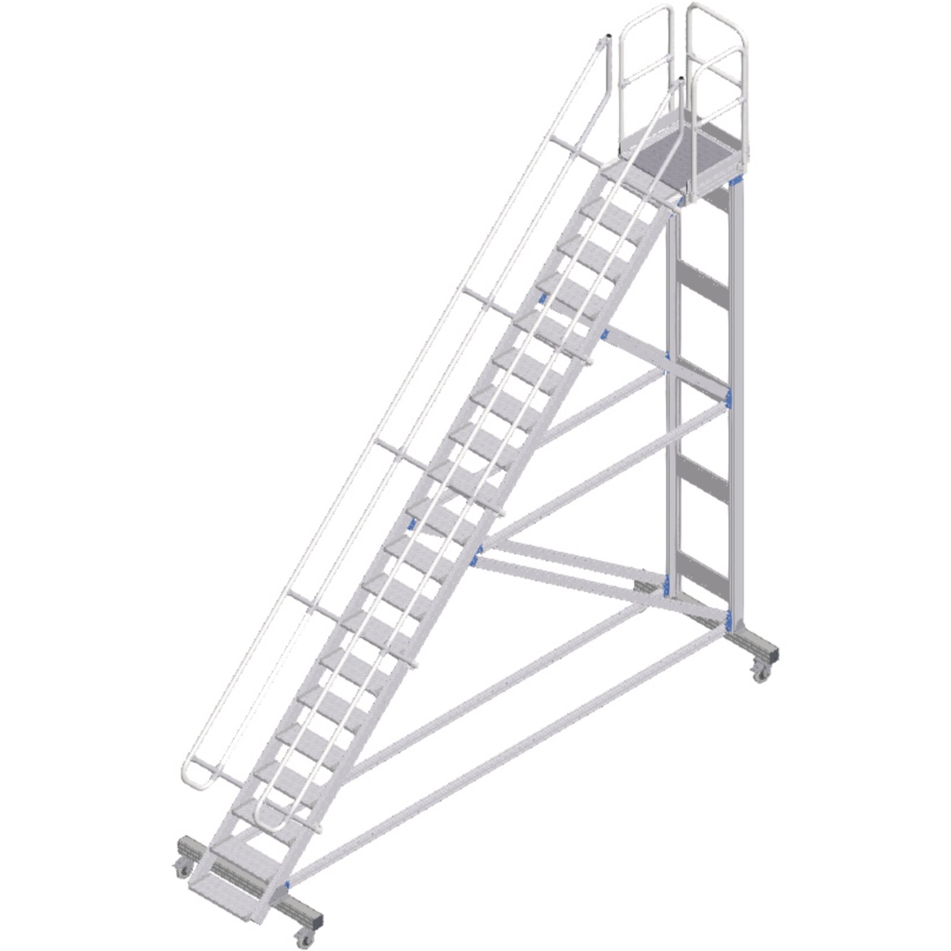 Plattformtreppe fahrbar 45° 20 Stufen, 600 mm breit, Höhe 4,51 m