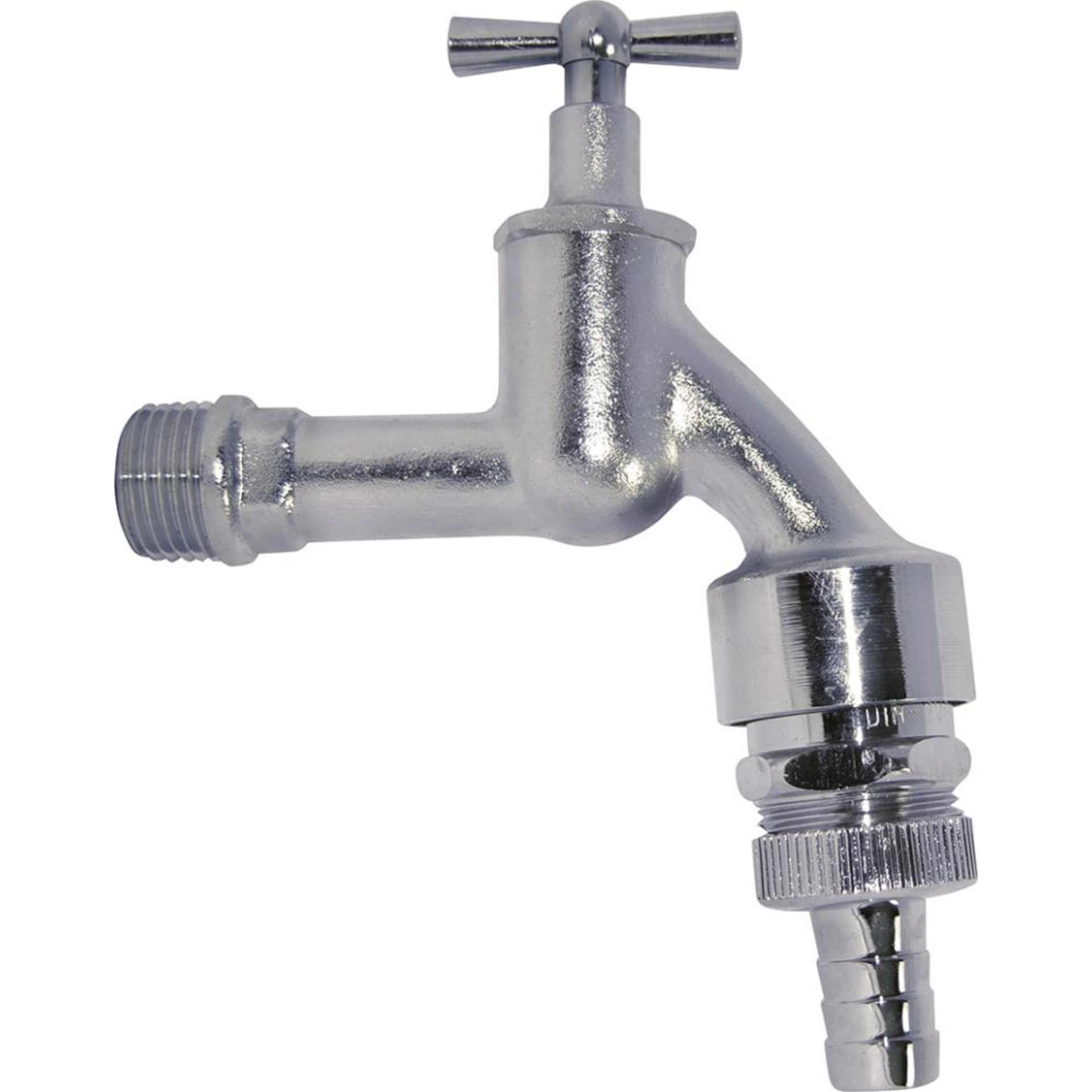 MS Auslaufventil Knebelgriff,Chrom matt, 1/2"AG x 3/4"AG x 1/2"T, Rohrbelüf., Rückflu.verh.