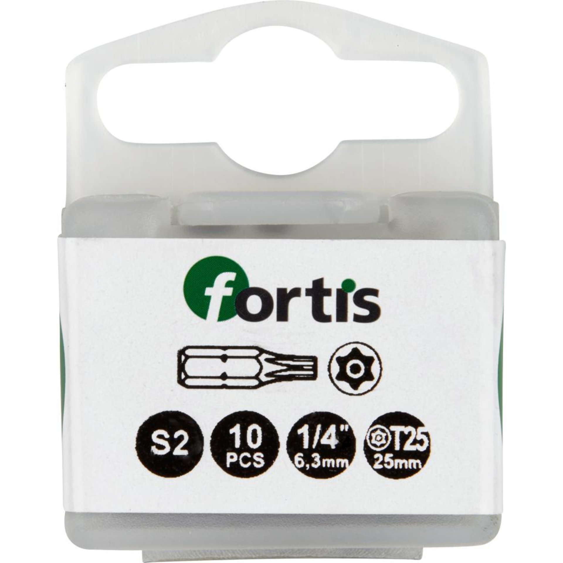 Bit zähhart 1/4" DIN3126 C6,3 T25x25mm mit Bohrung 10er Pack FORTIS