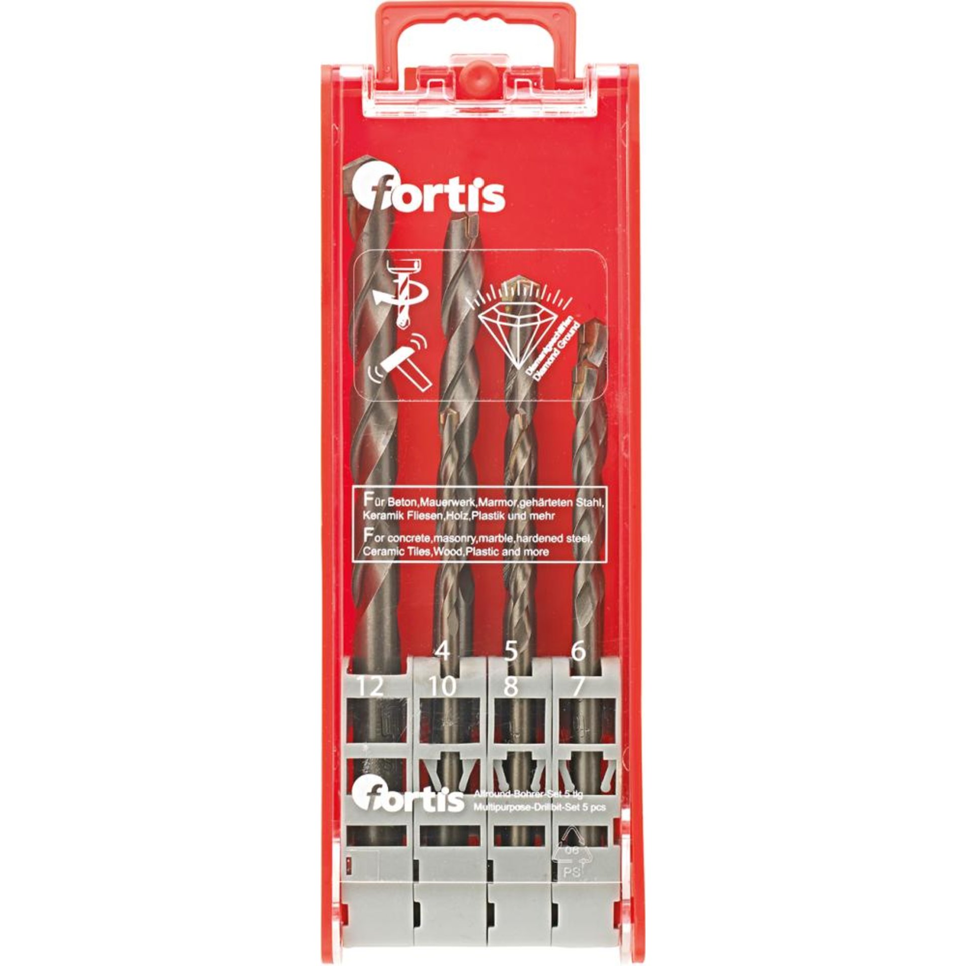 Allzweckbohrer-Set 7ltg. 4,5,6,7,8,10,12mm FORTIS