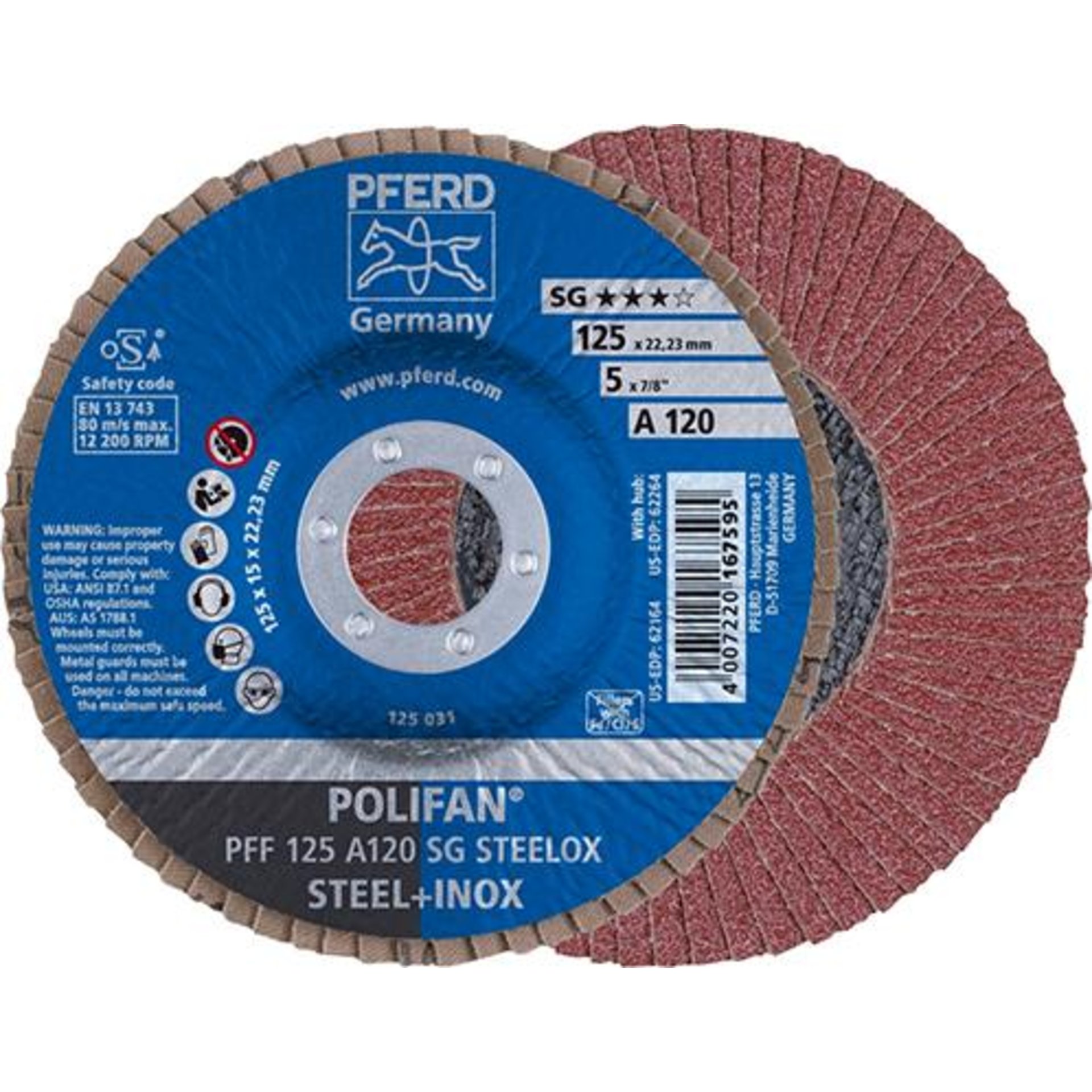 Fächerschleifscheibe A120SG gerade 125mm K120 Pferd