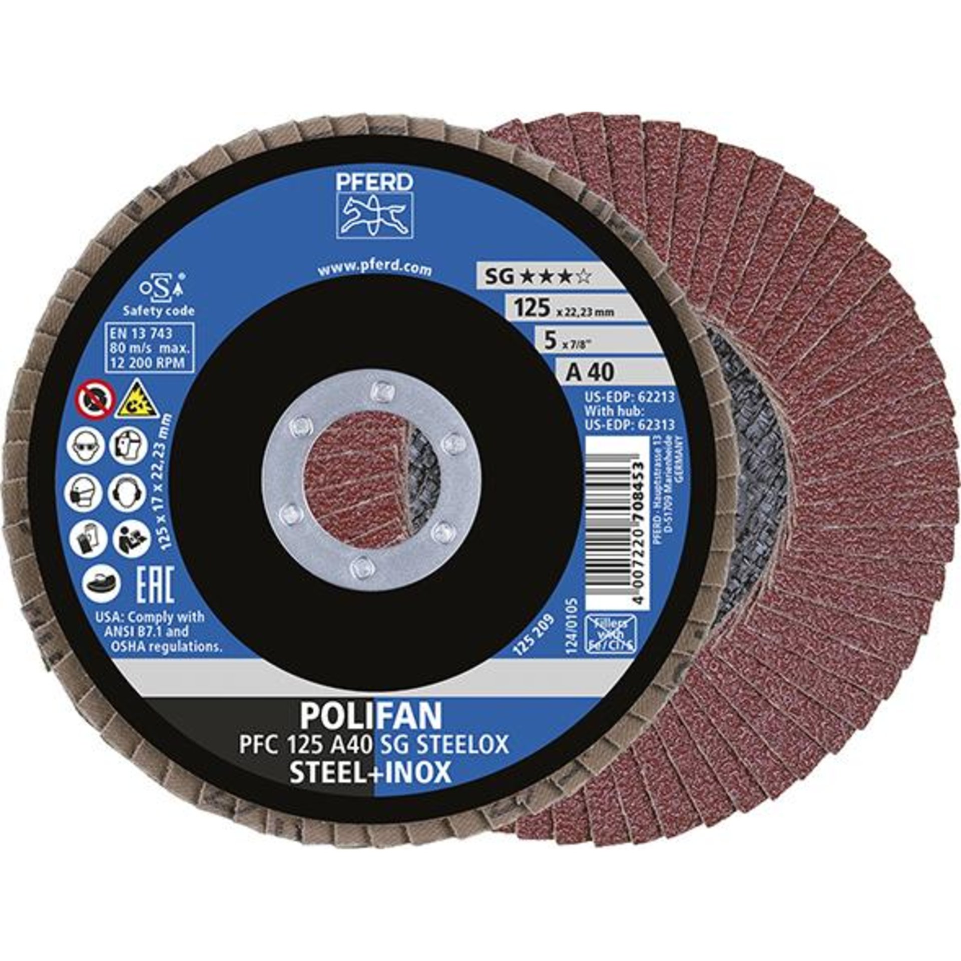 Fächerschleifscheibe A 40SG gewölbt 125mm K40 Pferd
