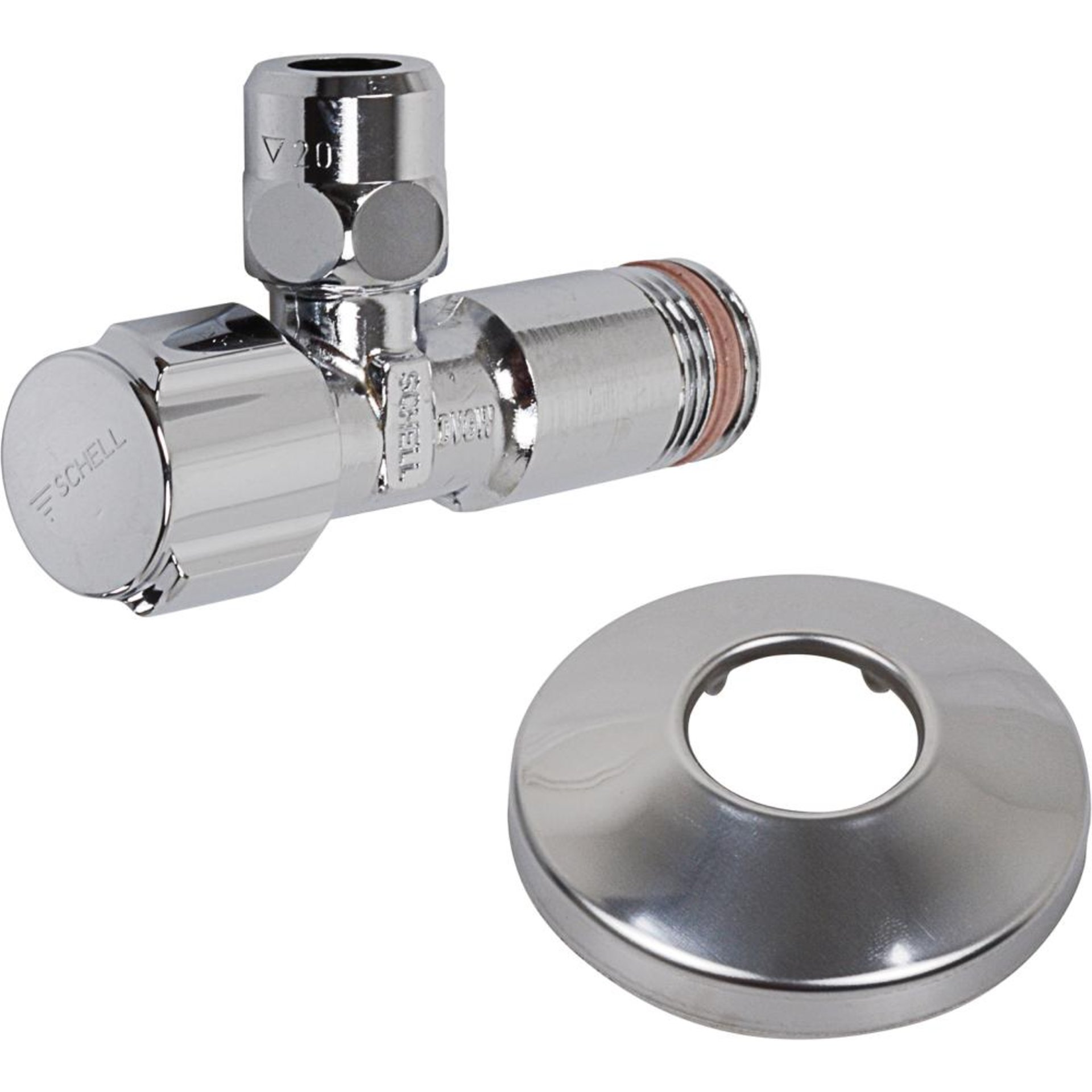 SCHELL Eckventil, 1/2"AGx3/8" x 10 mmQ, mit Schubrosette, selbstdichtend