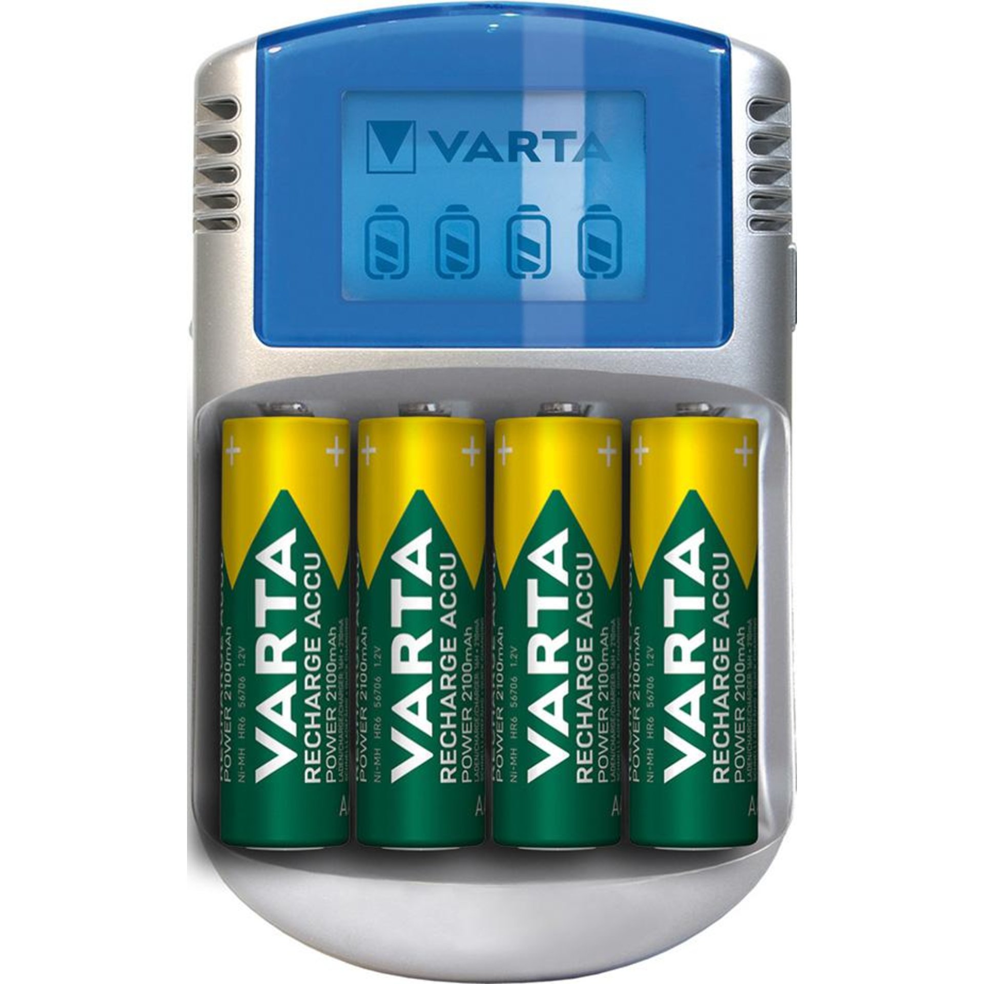 Ladegerät LCD Charger für4 Akkus AA/AAA mit 4Akkus AA 2600mAh, Adapter12VKabel USB VARTA