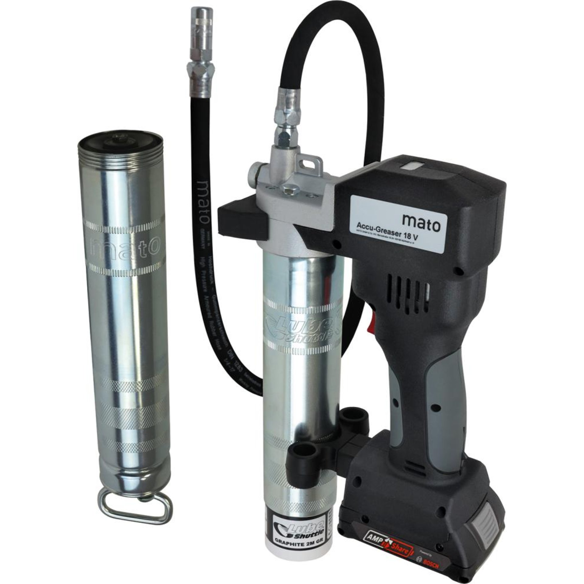 Akku-Fettpresse 18V/2Ah PREMIUM-S-LS AMPShare m. Ladegerät u.Akku MATO