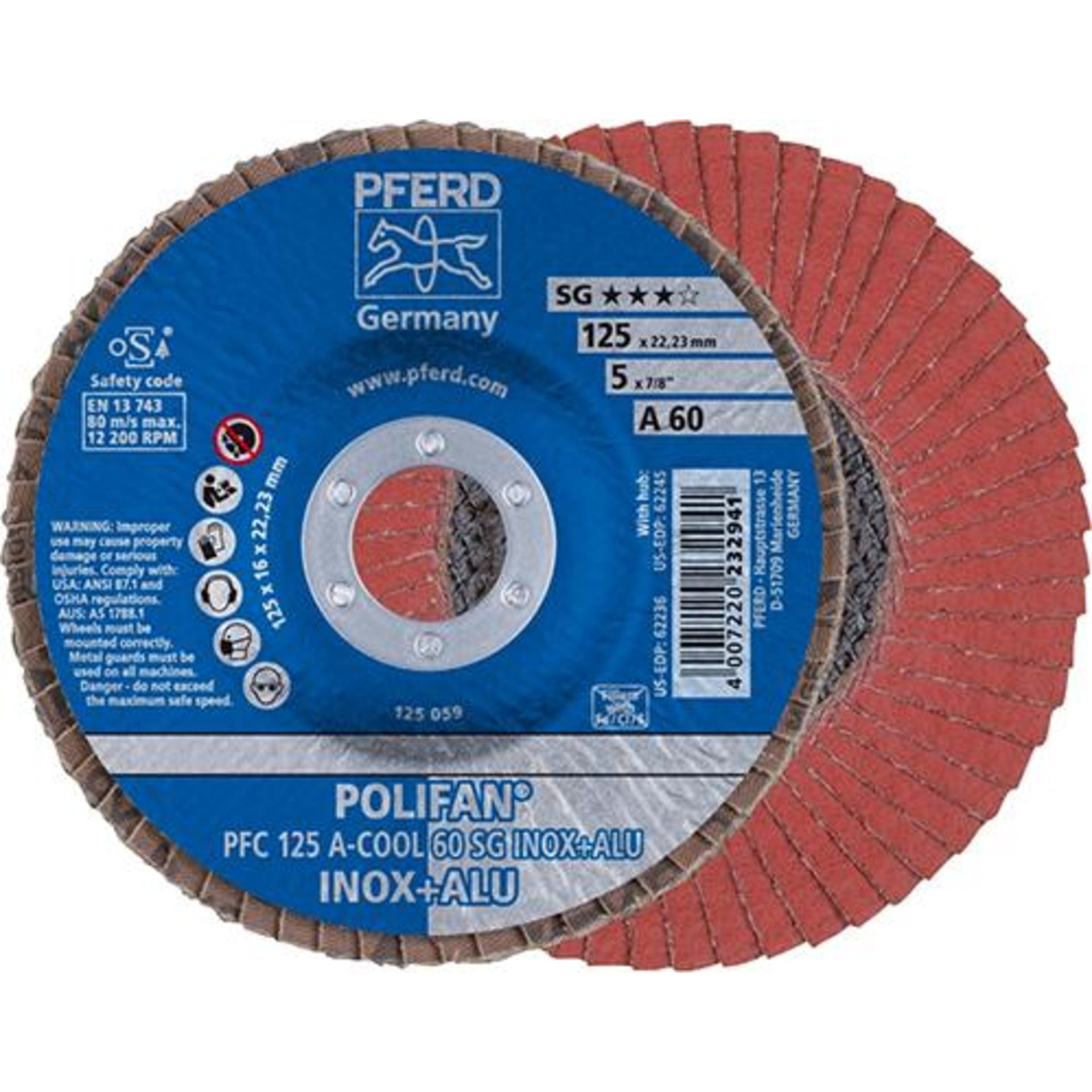 Fächerschleifscheibe A-COOL SG gewölbt 125mm K60 Pferd