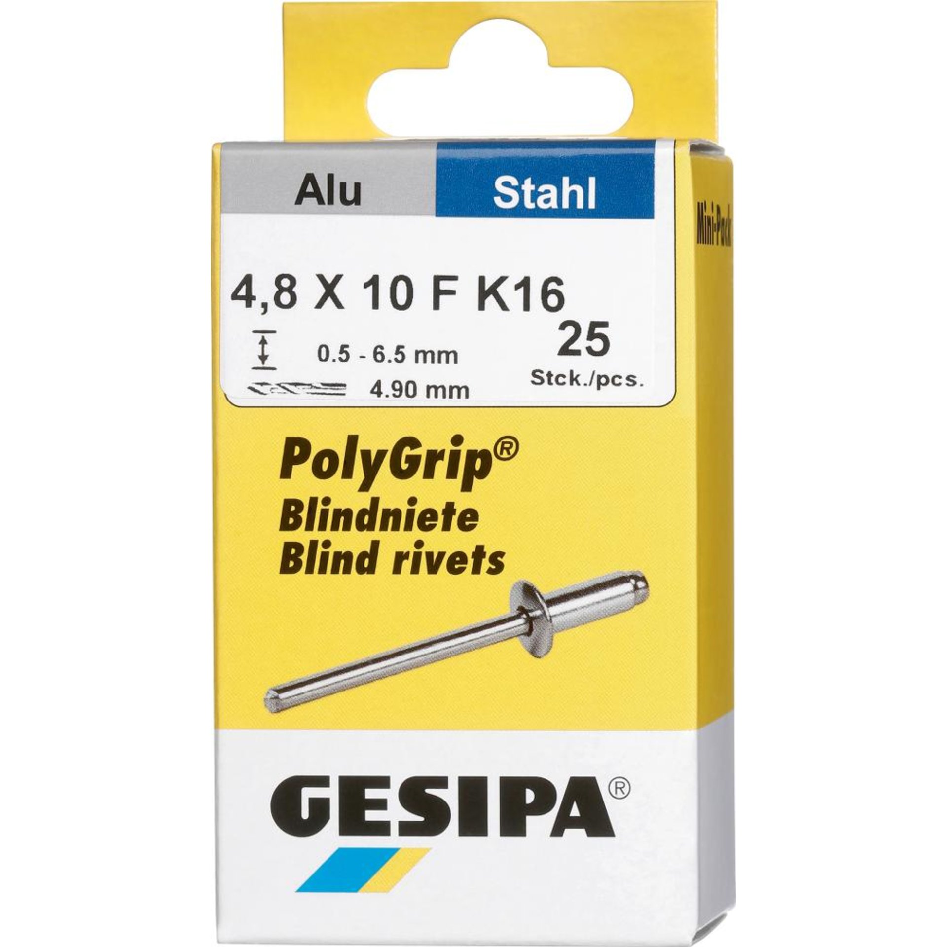 Blindniet, Mini-Pack, PolyGrip® Alu/Stahl, Großkopf