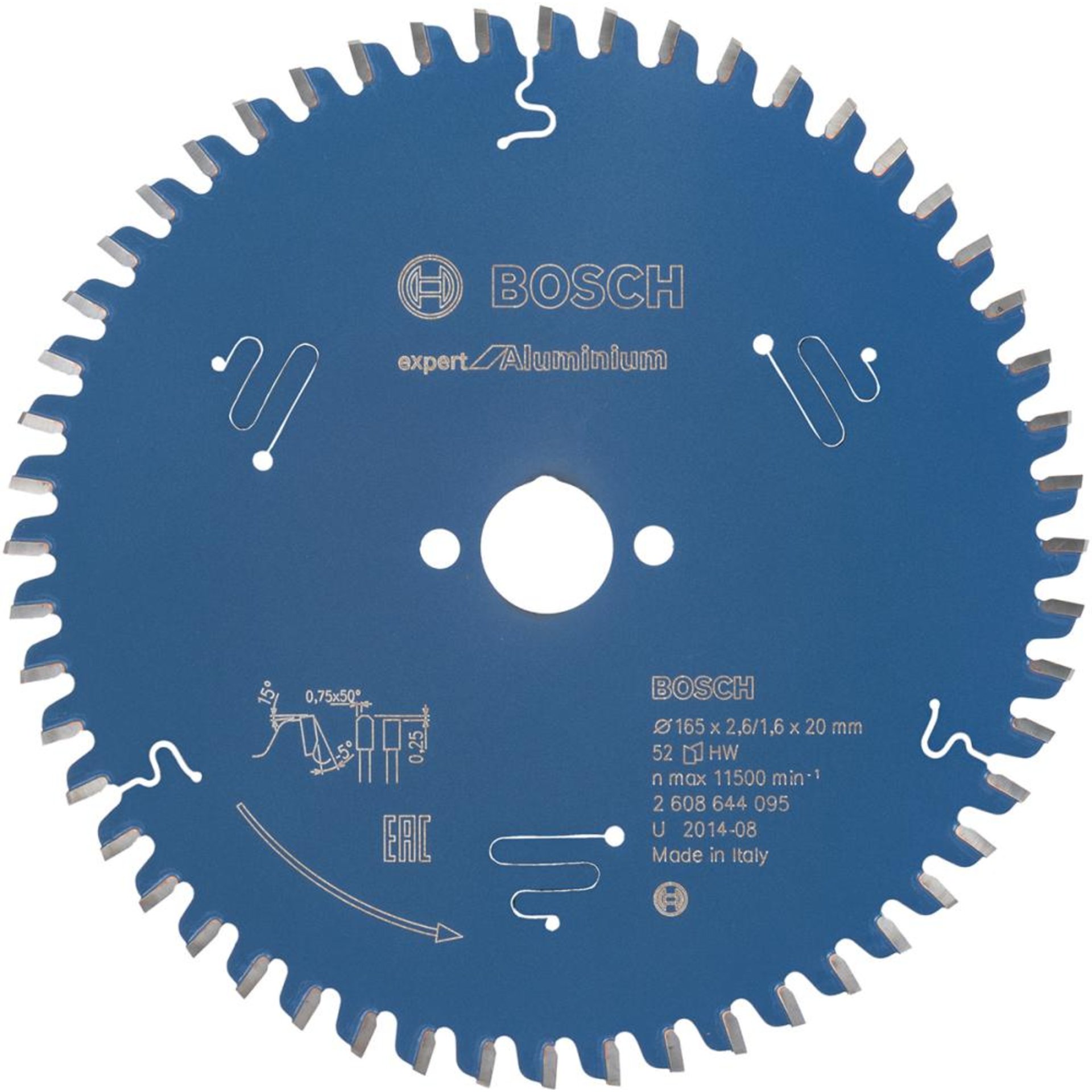 HM-Kreissägeblatt 165x2,6/1,6x20 52Z Bosch VE à 1 Stück Expert for Aluminium
