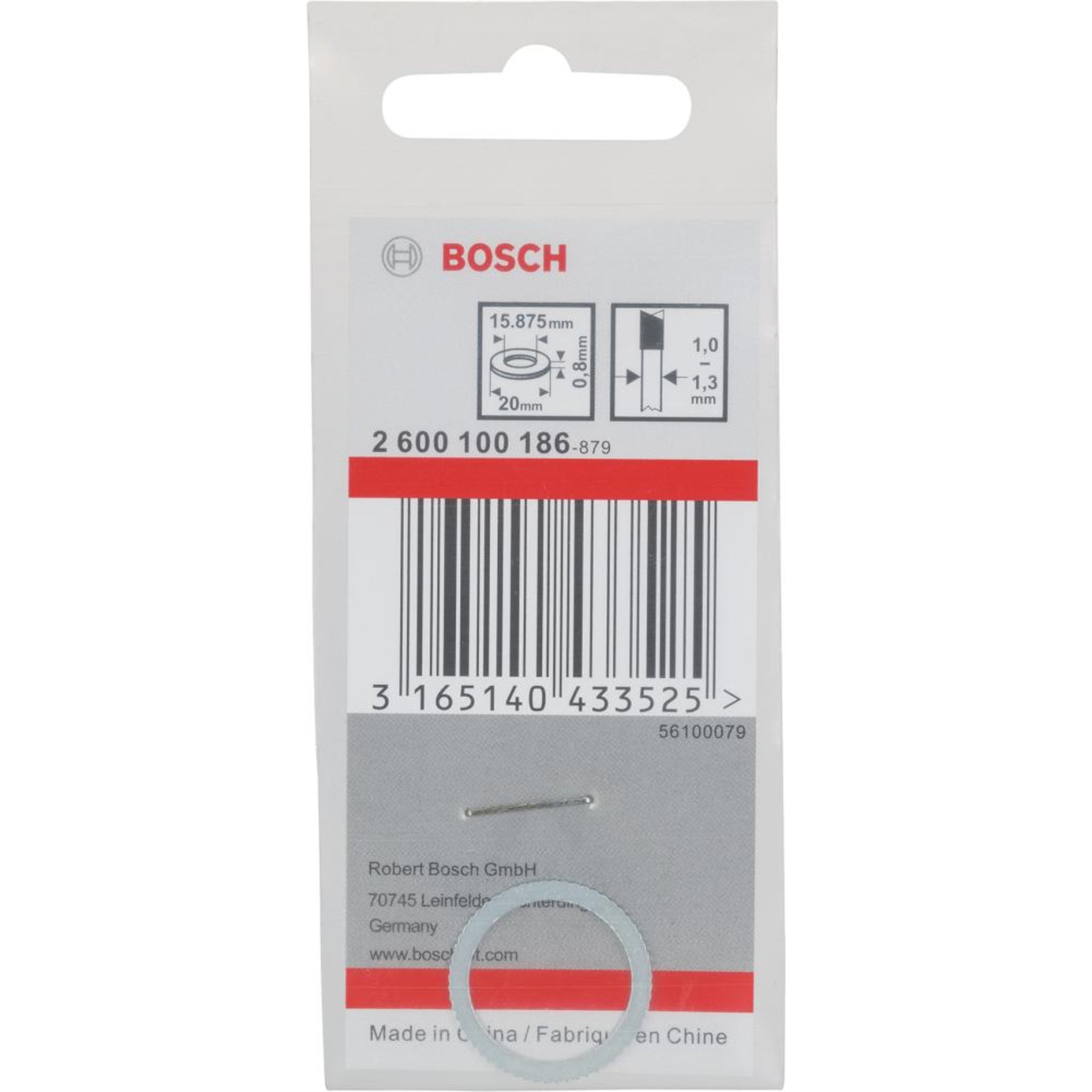 Reduzierring Ø20x15,875-0,8 mm Bosch VE à 1 Stück