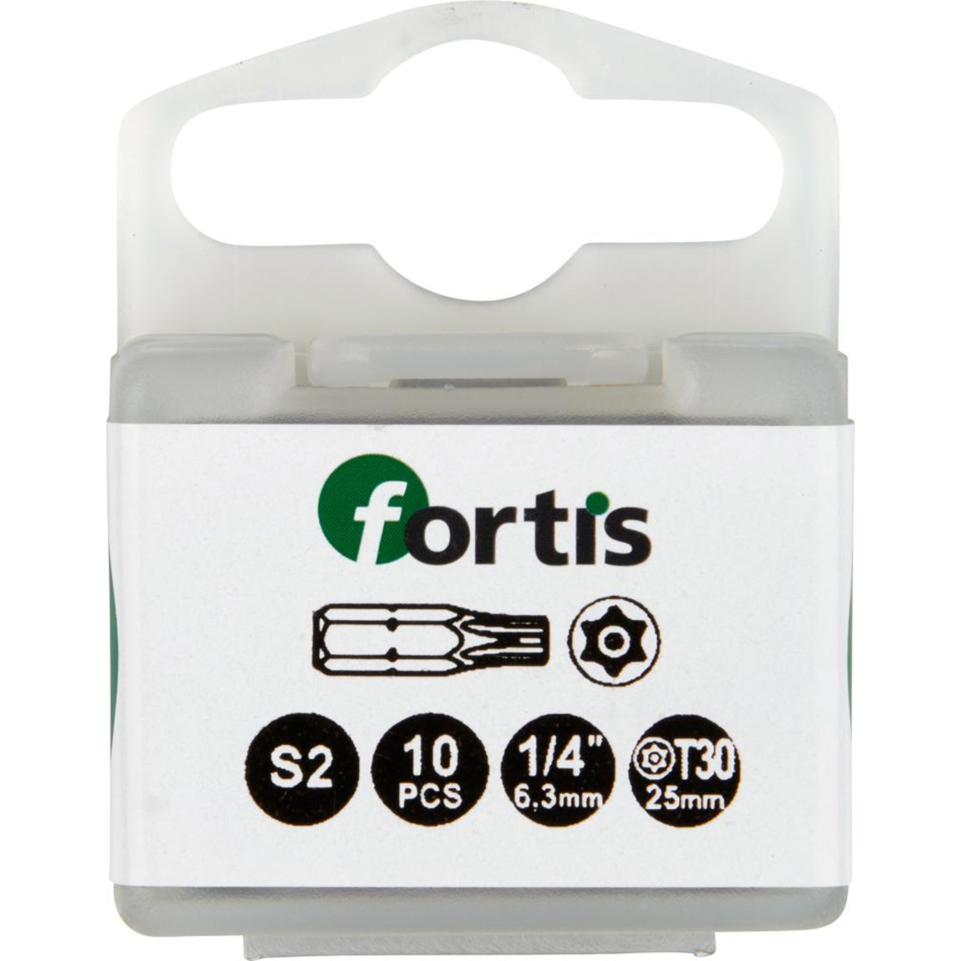 Bit zähhart 1/4" DIN3126 C6,3 T30x25mm mit Bohrung 10er Pack FORTIS