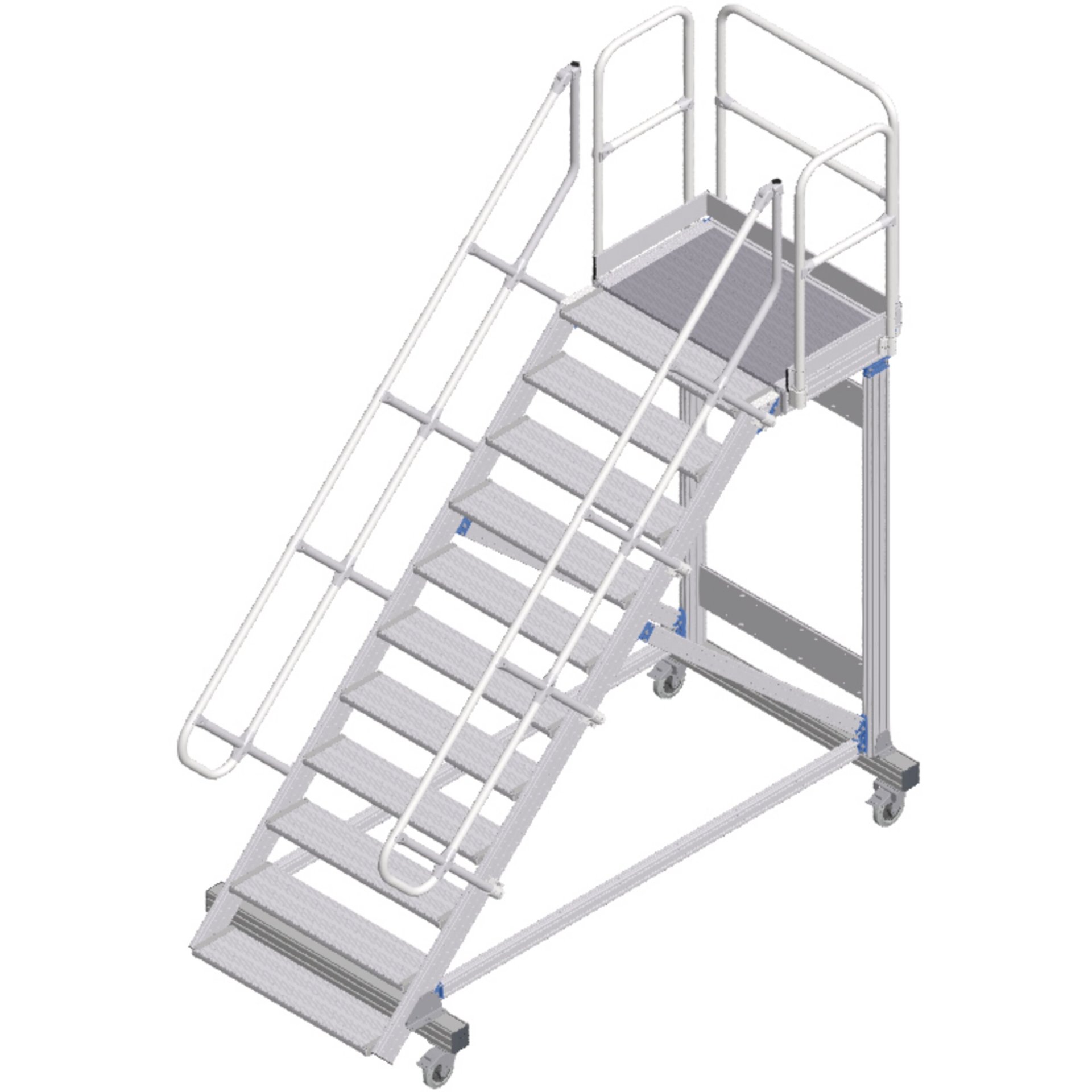 Plattformtreppe fahrbar 45° 11 Stufen, 1000 mm breit, Höhe 2,36 m