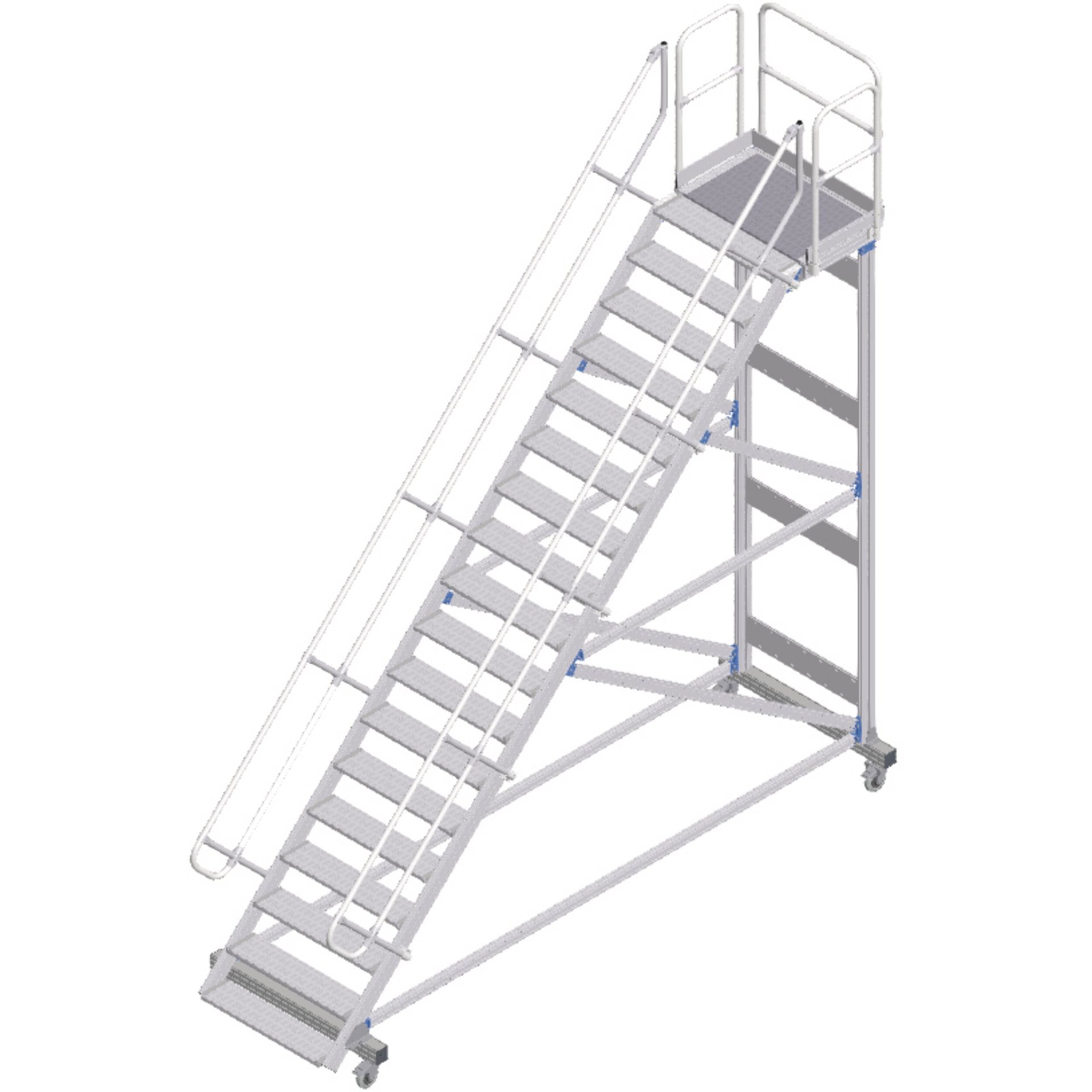 Plattformtreppe fahrbar 45° 18 Stufen, 1000 mm breit, Höhe 4,08 m