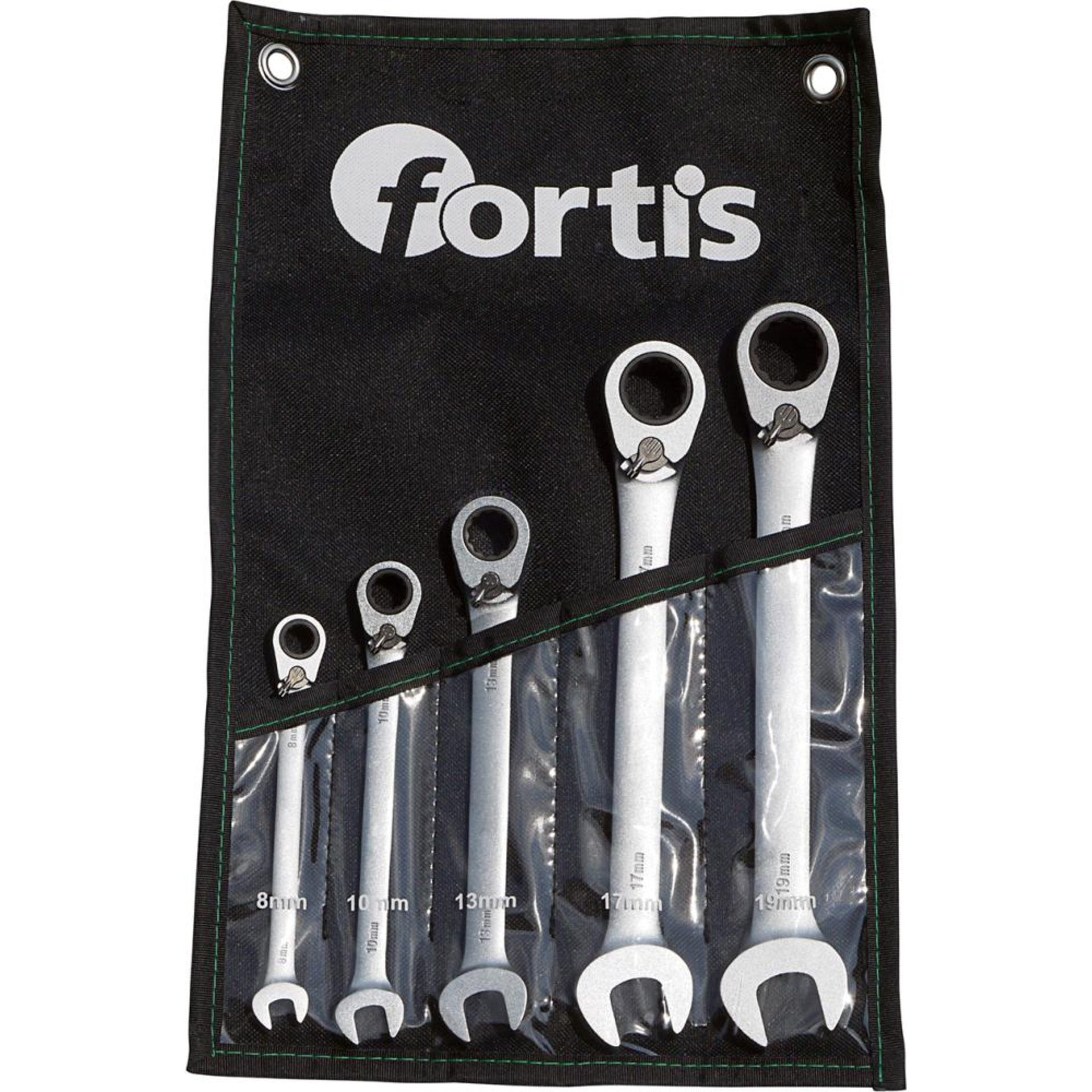 Ratschenschlüssel-Satz umschaltbar 8-19mm 5-teilig in Rolltasche FORTIS