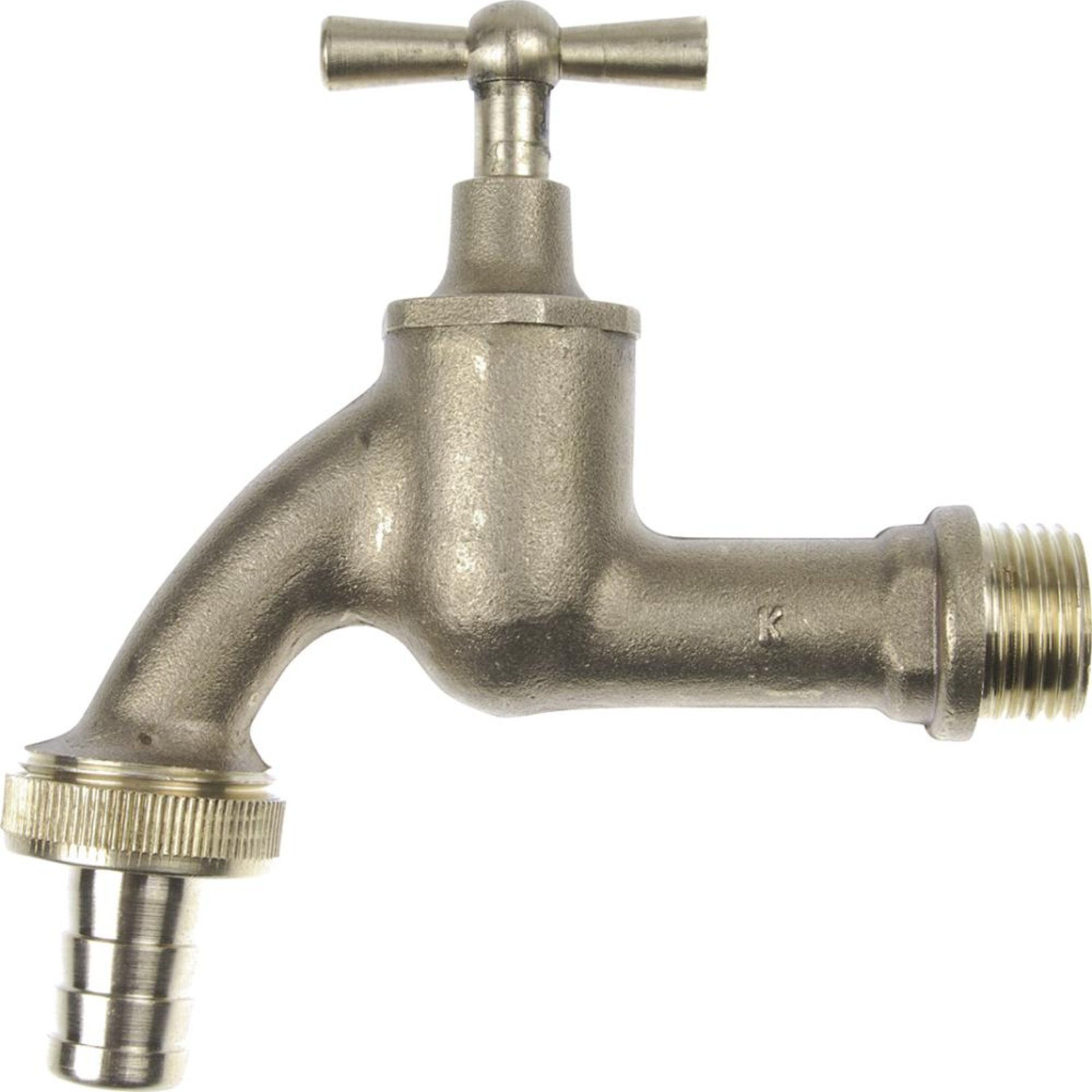 MS Auslaufventil Knebelgriff,blank matt, 1/2"AG x 3/4"AG x 1/2"T