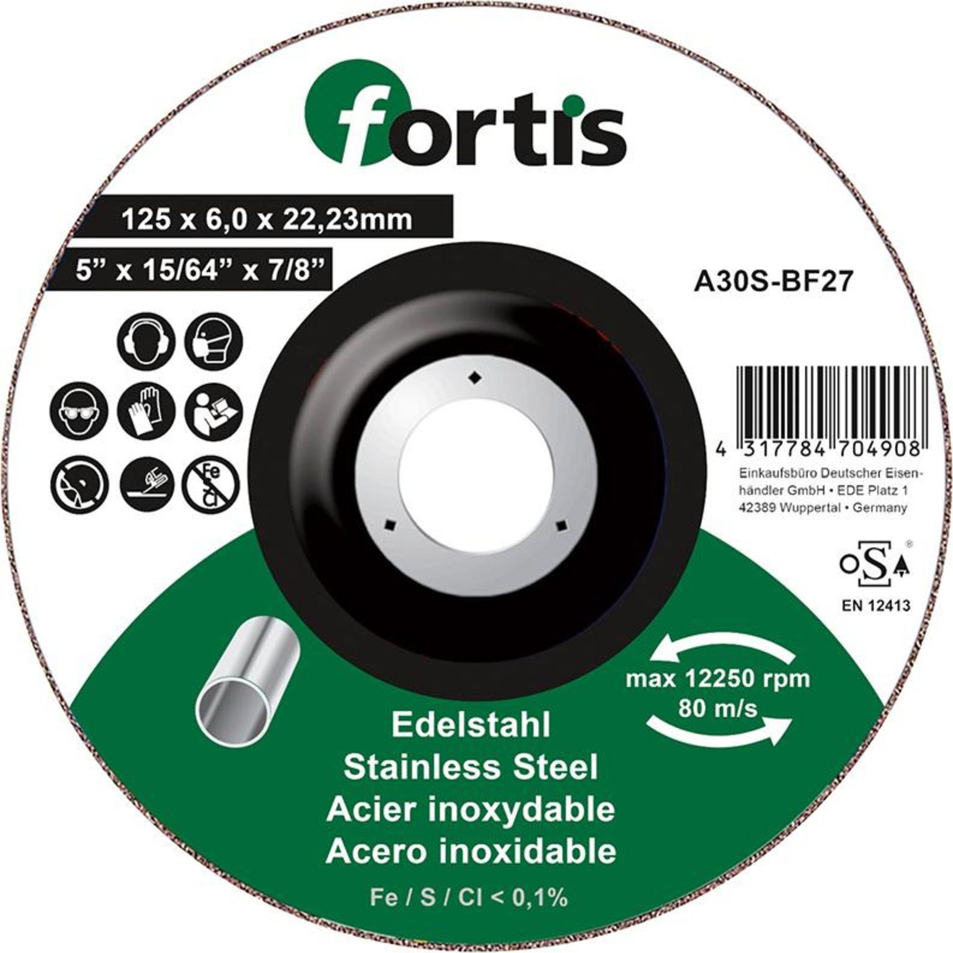 Schruppscheibe Edelstahl 125 x 6,0mm FORTIS