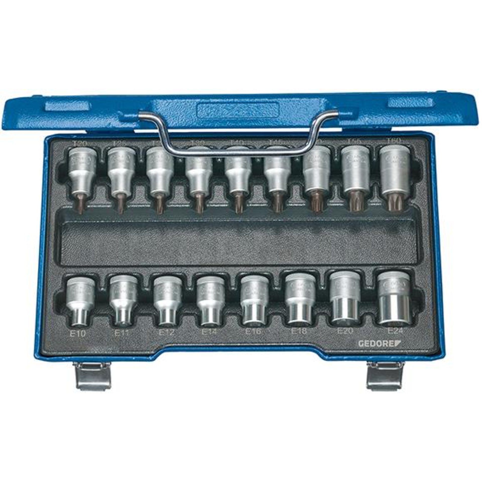 Stecknuss-Satz 1/2" T20 bis T60 und E10 bis E24 17-teilig Gedore