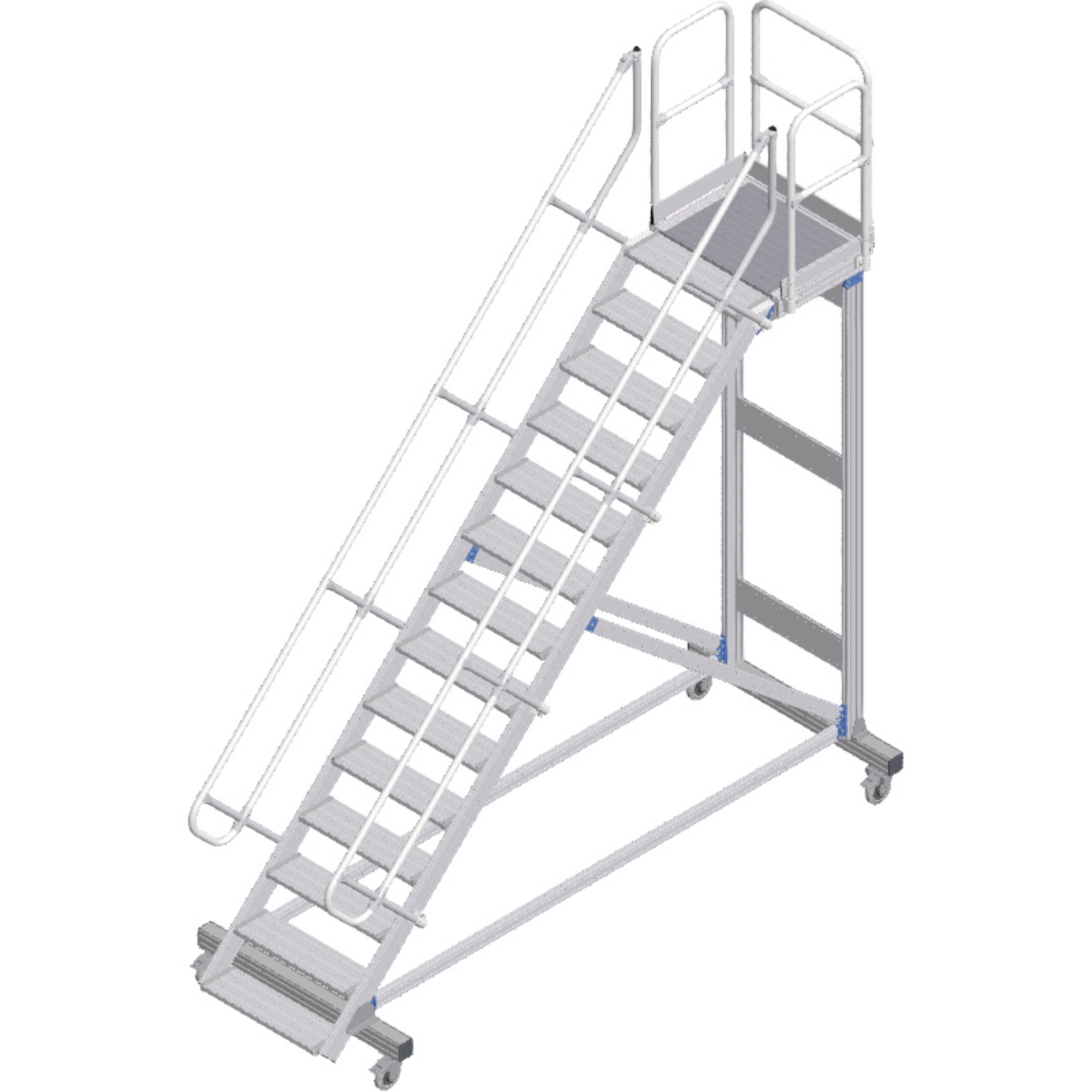 Plattformtreppe fahrbar 45° 14 Stufen, 800 mm breit, Höhe 3,22 m