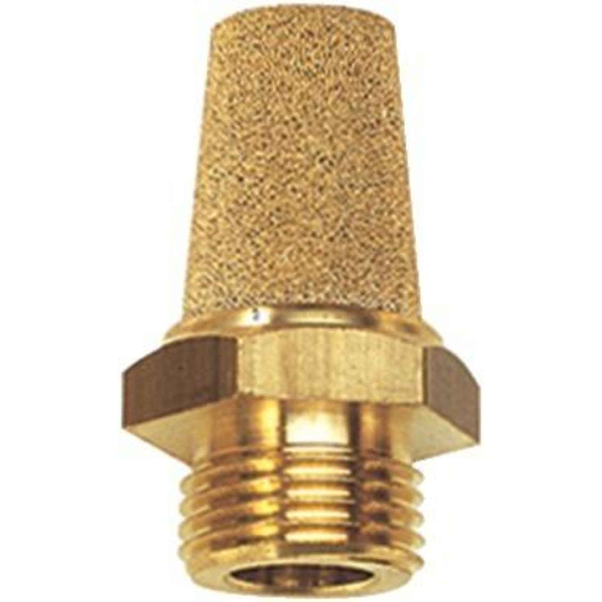 Schalldämpfer aus Sinterbronze, sechskant, Messing-Gewinde