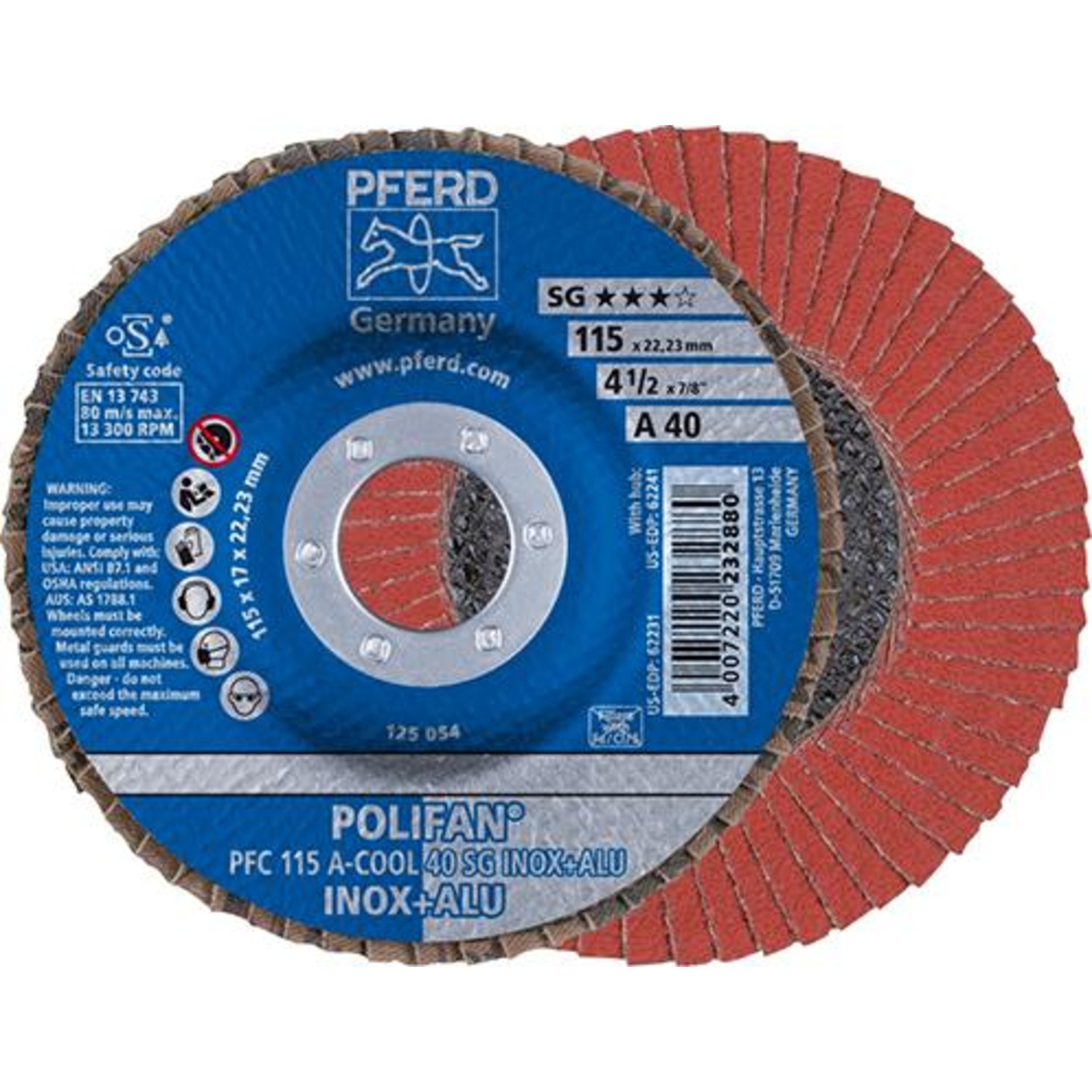 Fächerschleifscheibe A-COOL SG gewölbt 115mm K40 Pferd