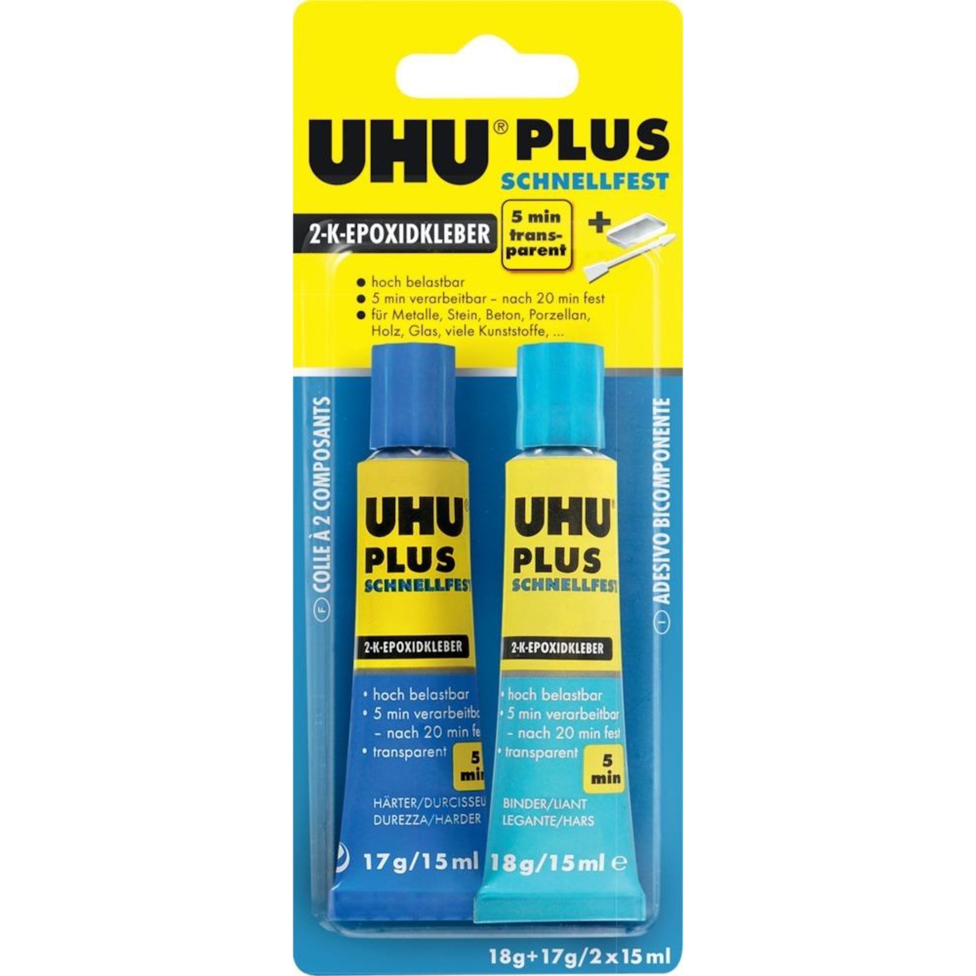 2-KomponentenepoxidkleberPLUS SCHNELLFEST SB-Karte mit Tuben Binder18g Härter 17g UHU