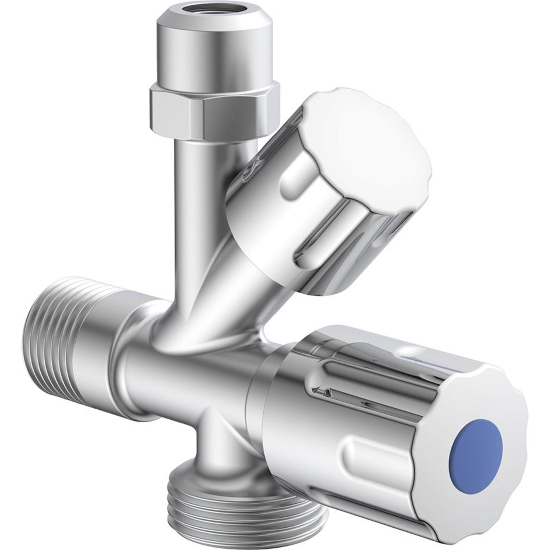 Geräte-Eckventil, 1/2"AG , x 3/4"AG x 3/8"AG x 10 mmQ