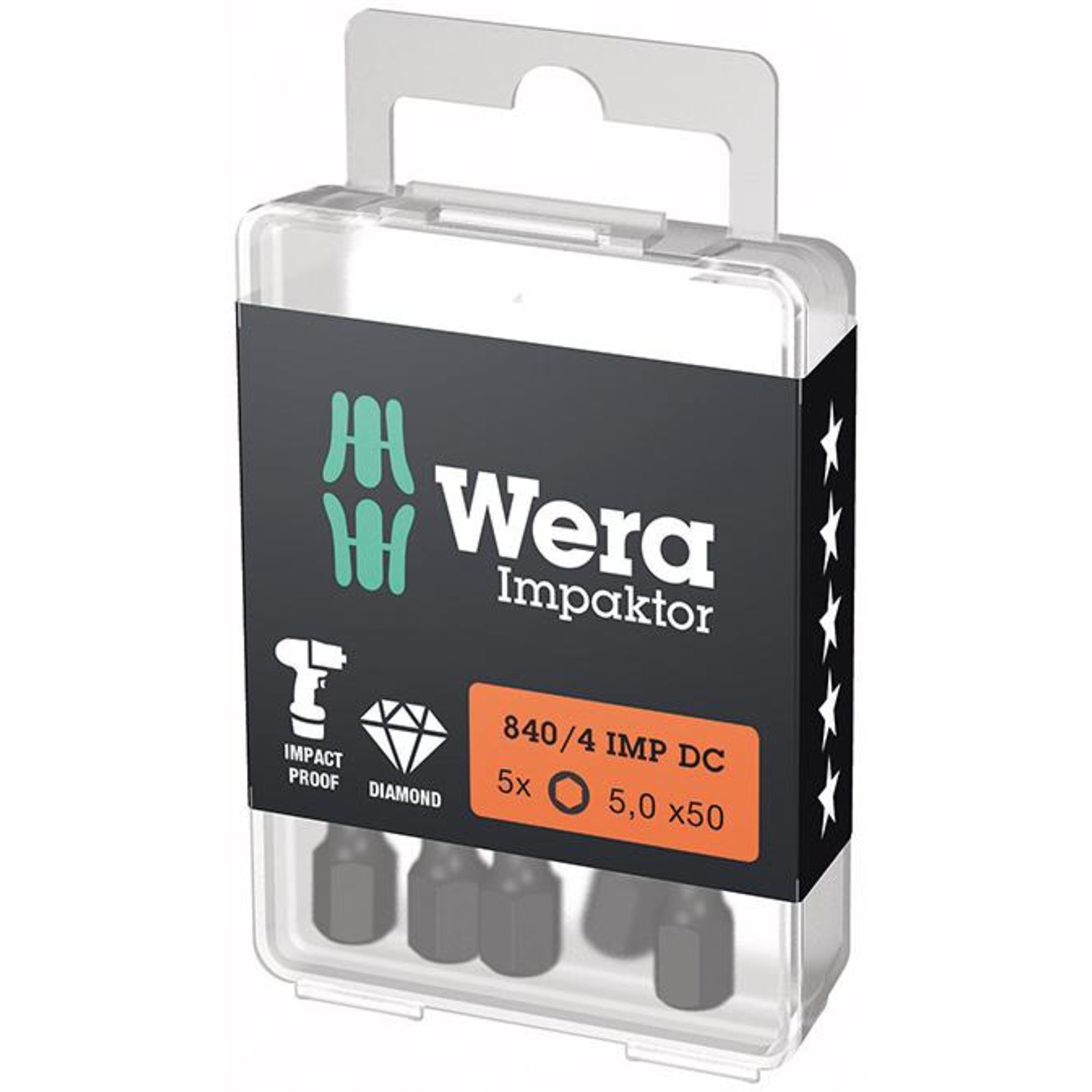Bit Impaktor 1/4" DIN 3126 E6,3 Innensechskant 5x50mm 5er Pack Wera