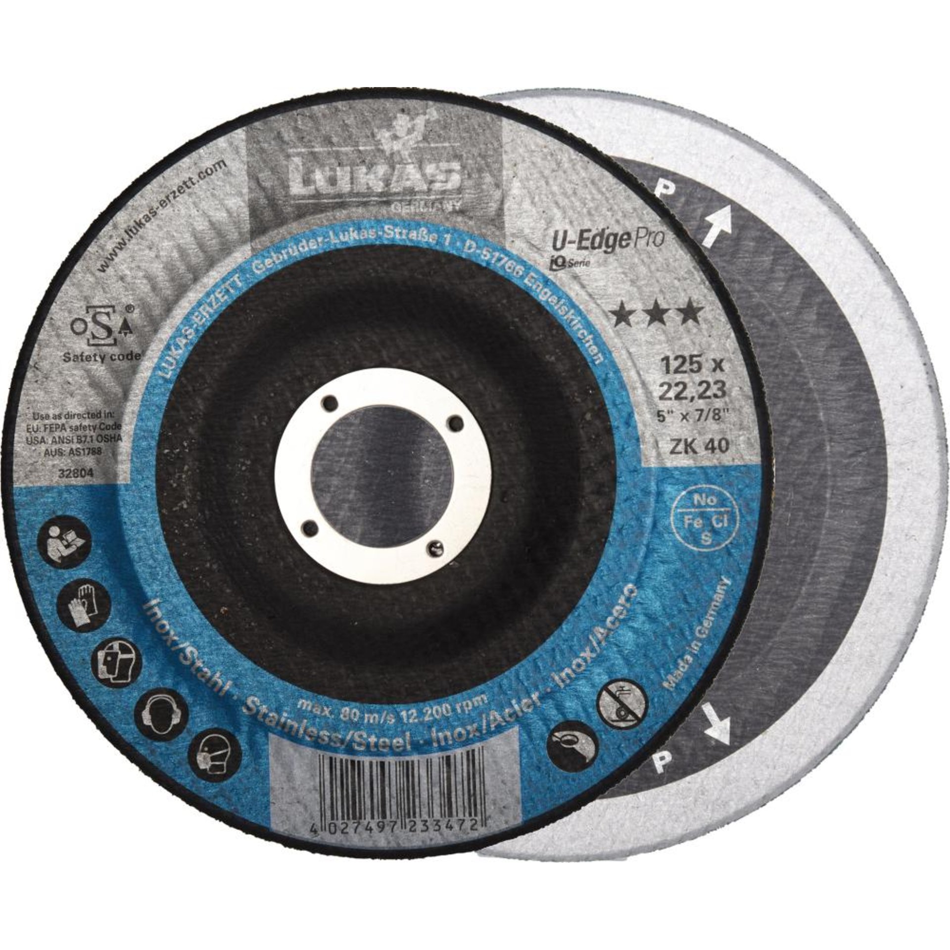 Kehlnahtschleifscheibe U-EDGE PRO 125 mm Korn 40 Lukas-Erzett
