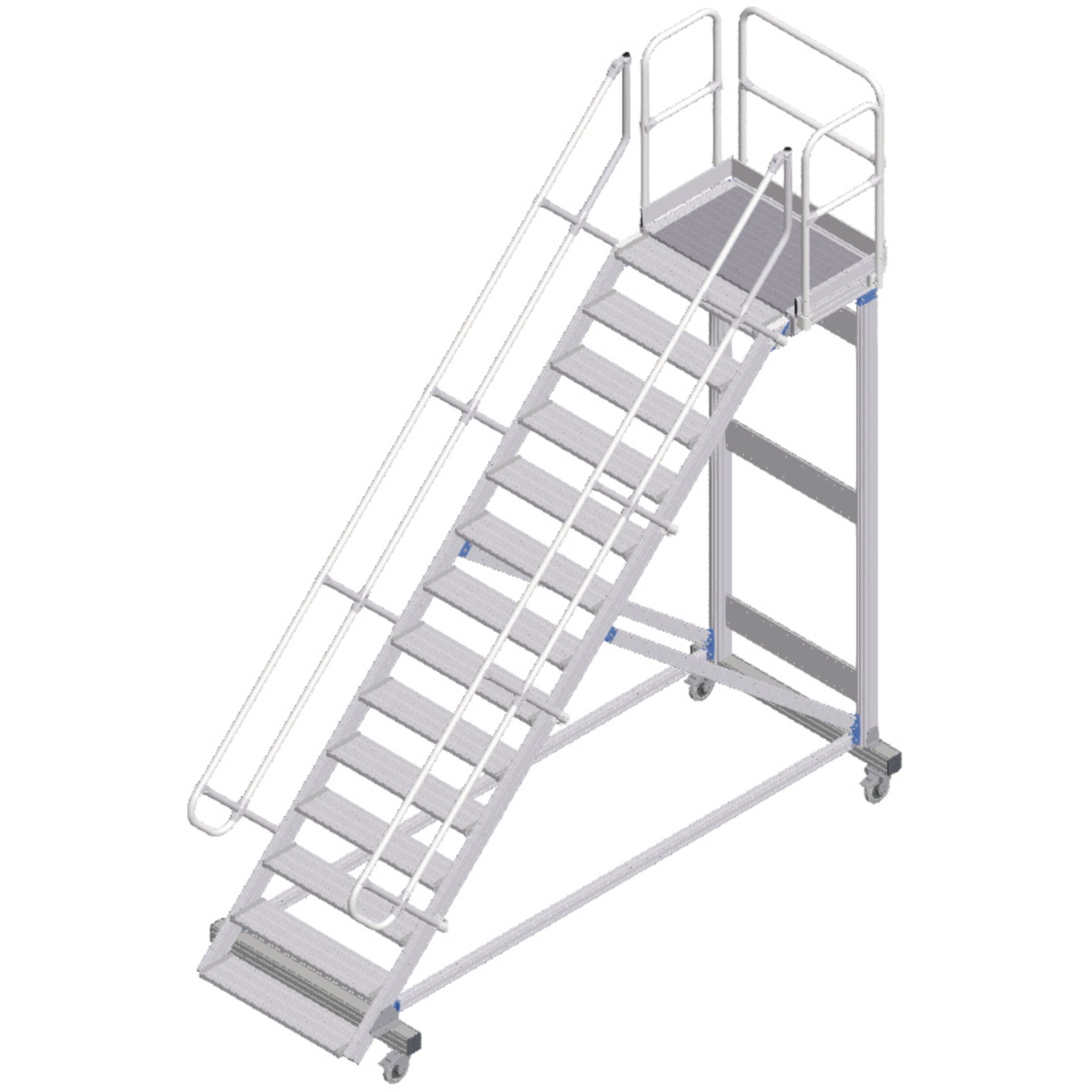 Plattformtreppe fahrbar 45° 14 Stufen, 1000 mm breit, Höhe 3,22 m