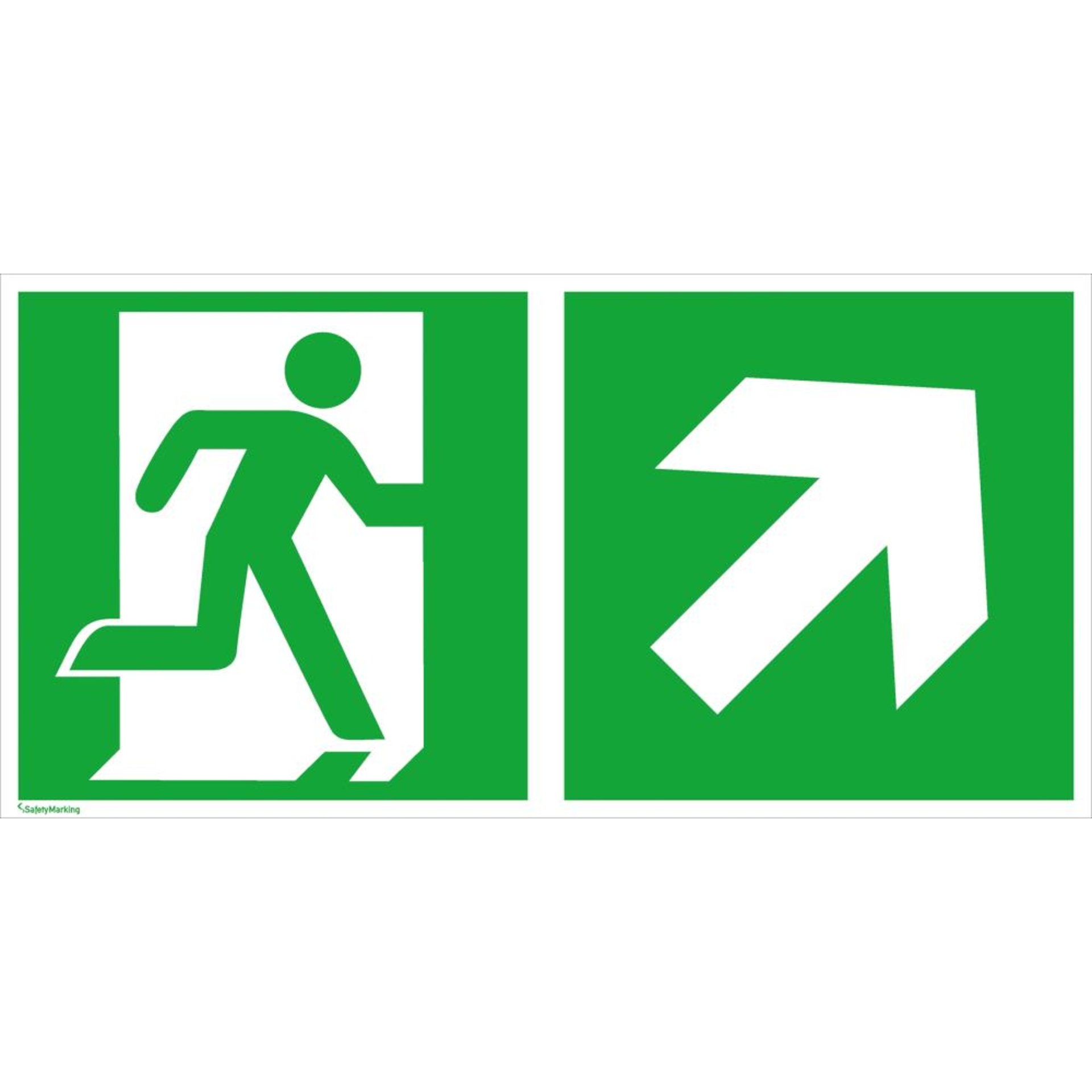 Fluchtwegschild Alu B300xH150 mm Notausgang rechts mit Pfeil rechts aufwärts langnachleuchten
