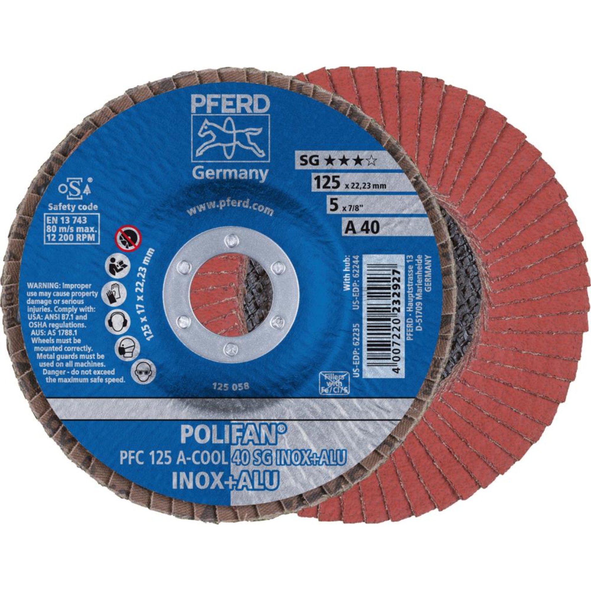 Fächerschleifscheibe A-COOL SG gewölbt 125mm K40 Pferd