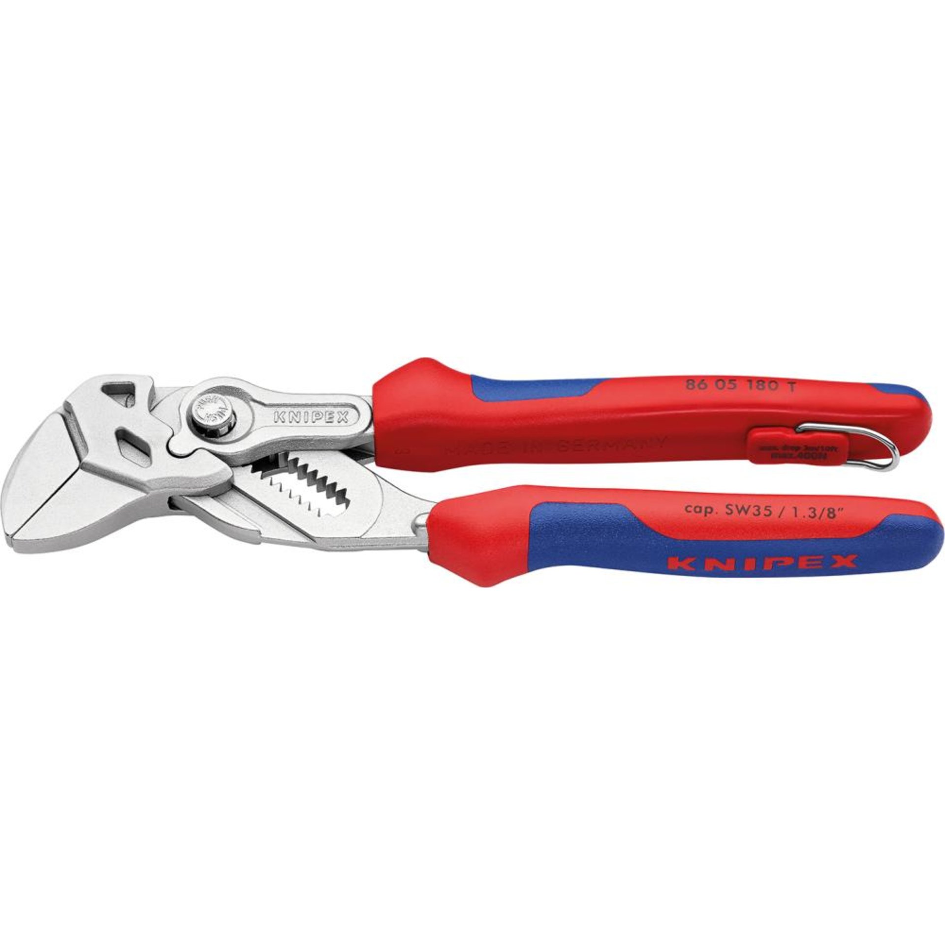 Zangenschlüssel verchromtmit Sicherheitsöse und 2-Komponenten-Griffen 180mm KNIPEX