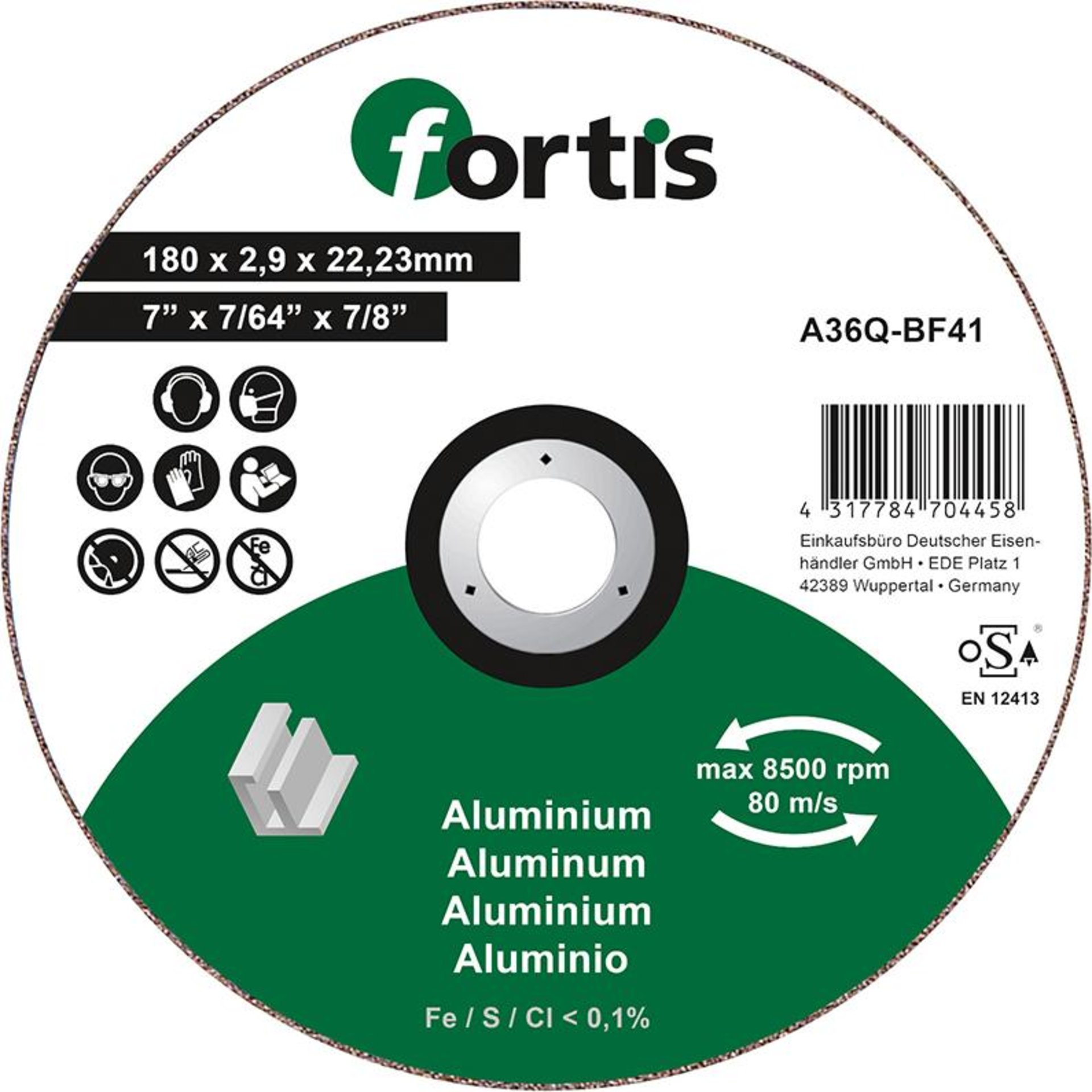 Trennscheibe ALU-NE 180 x 2,9mm gerade FORTIS