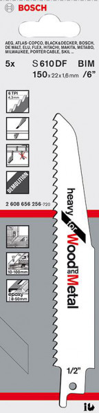 Säbelsägeblatt S 610 DF Pack a. 5 Stück Bosch