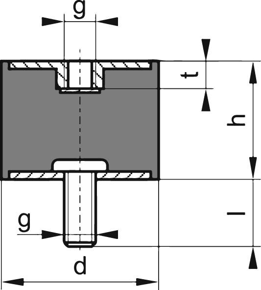 Gummi-Metall-Puffer Aus.B30 x 20mm M8x20