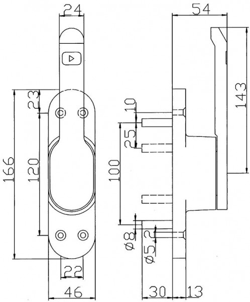 Türtreibriegel rs/ls silber elox. Vario