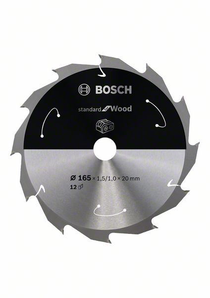 Akku-Kreissägeblatt Standard for Wood, 165 x 1,5/1 x 20, 12 Zähne