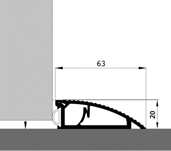 Türanschlagschiene AKW Alu si, 63 x 20 x 1000mm