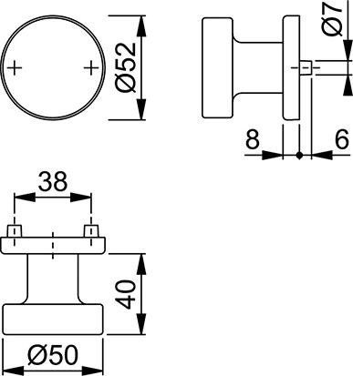 Knopfrosette mit Stift 58/42KV, F1