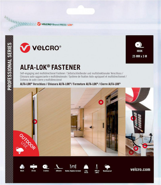 VELCRO ALFA-LOK Fastener Hakenband 25mm x 5m, schwarz