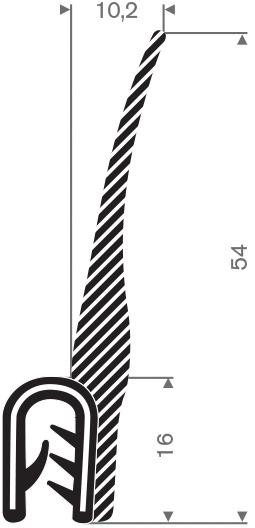 Kantenschutz flexibel schwarz, mit Moosgummi, Klemmbereich 1,5-5,0mm, 10,2x54mm , 25m