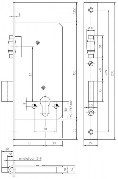 PET-Einsteckschloss, PZ,E94,D55,24kt,DL/DR