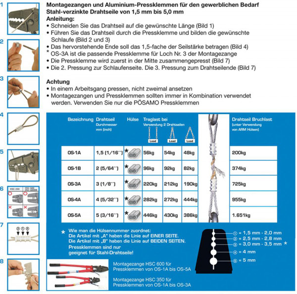 Alu-Pressklemmen OS-3A f.Drahtseil-Ø 3,0mm a20St