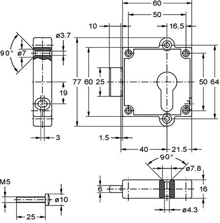 7407.40002 Riegelschloss PZ, 40mm vernickelt